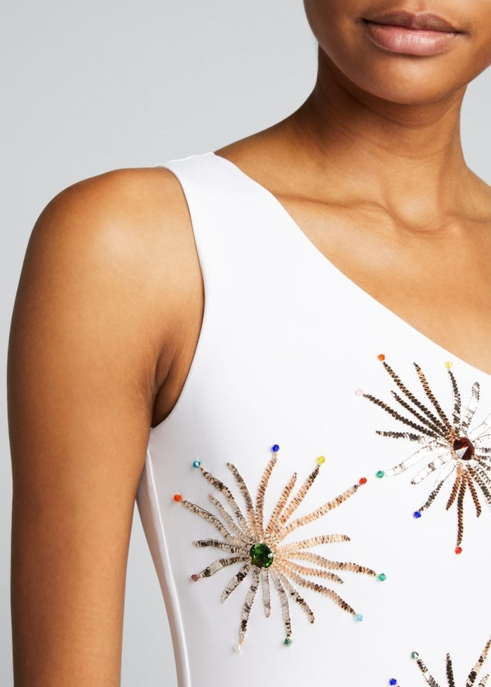 Callie One Shoulder Hand Embroidered Swimsuit White
