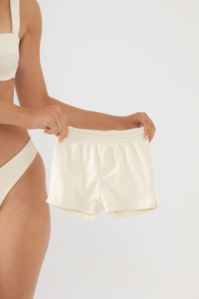 Cream Rib Mini Swim Trunk