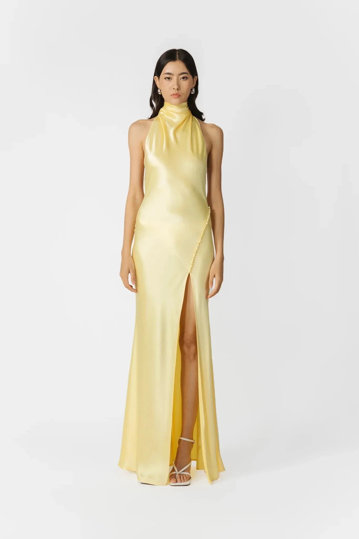 Penelope Backless Satin Gown - Popcorn Yellow