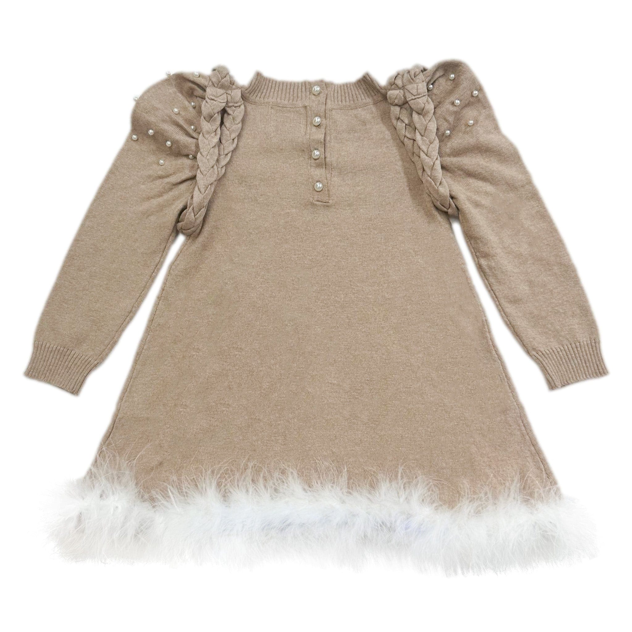 Anna Beige Knit Dress with Feathered Hem - Petite Maison Kids