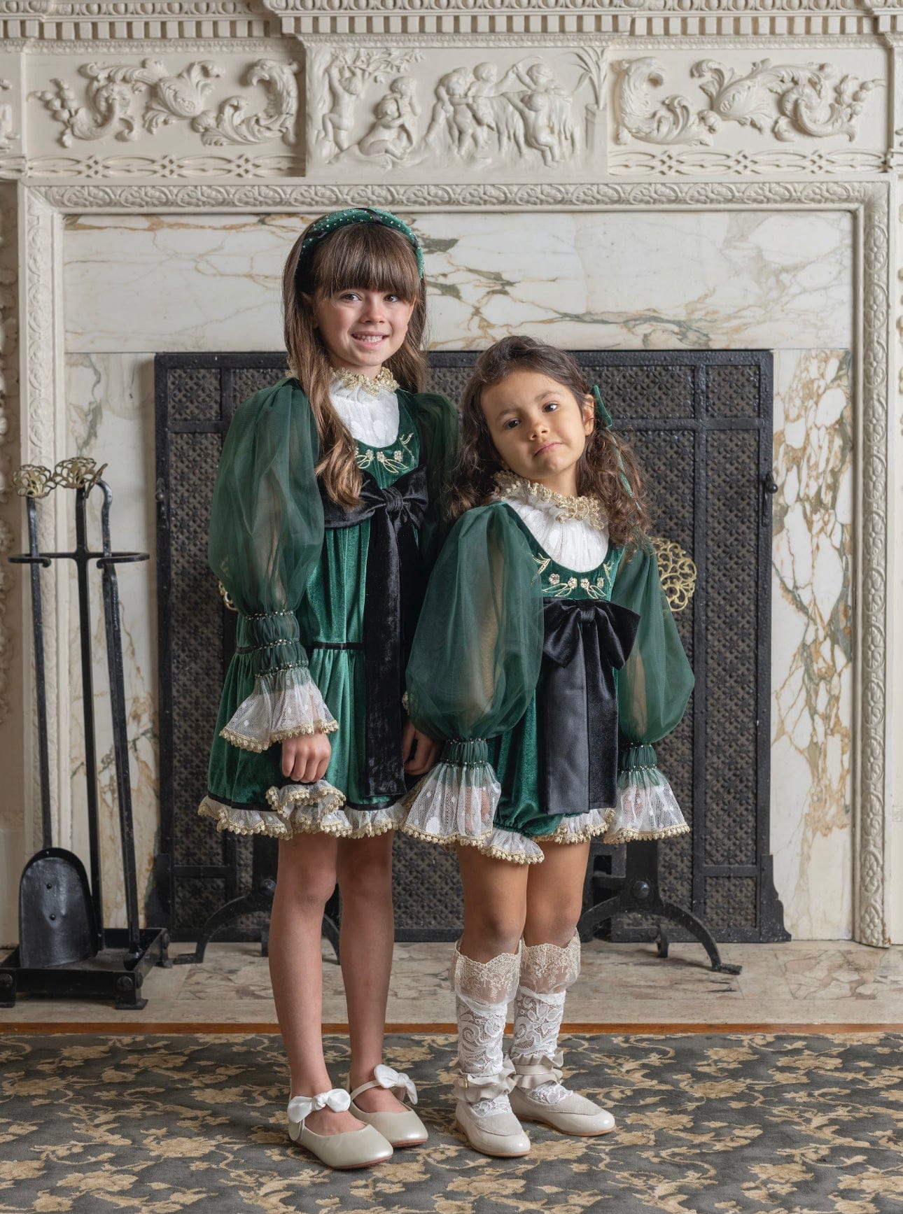 Aurora Royal Green Velour Dress - Petite Maison Kids