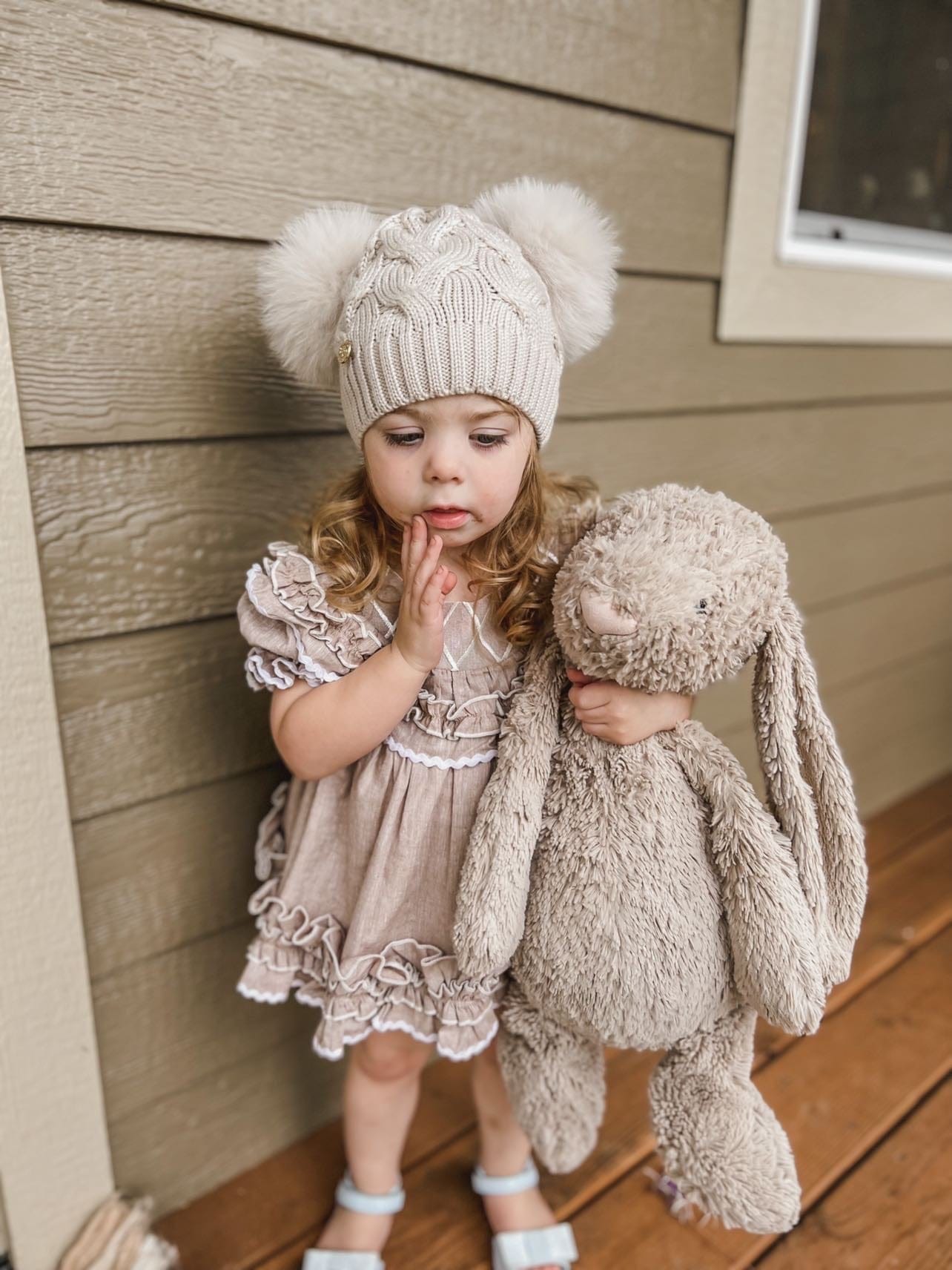 Sandstone Merino Wool Kids Double Pom Hat - Petite Maison Kids