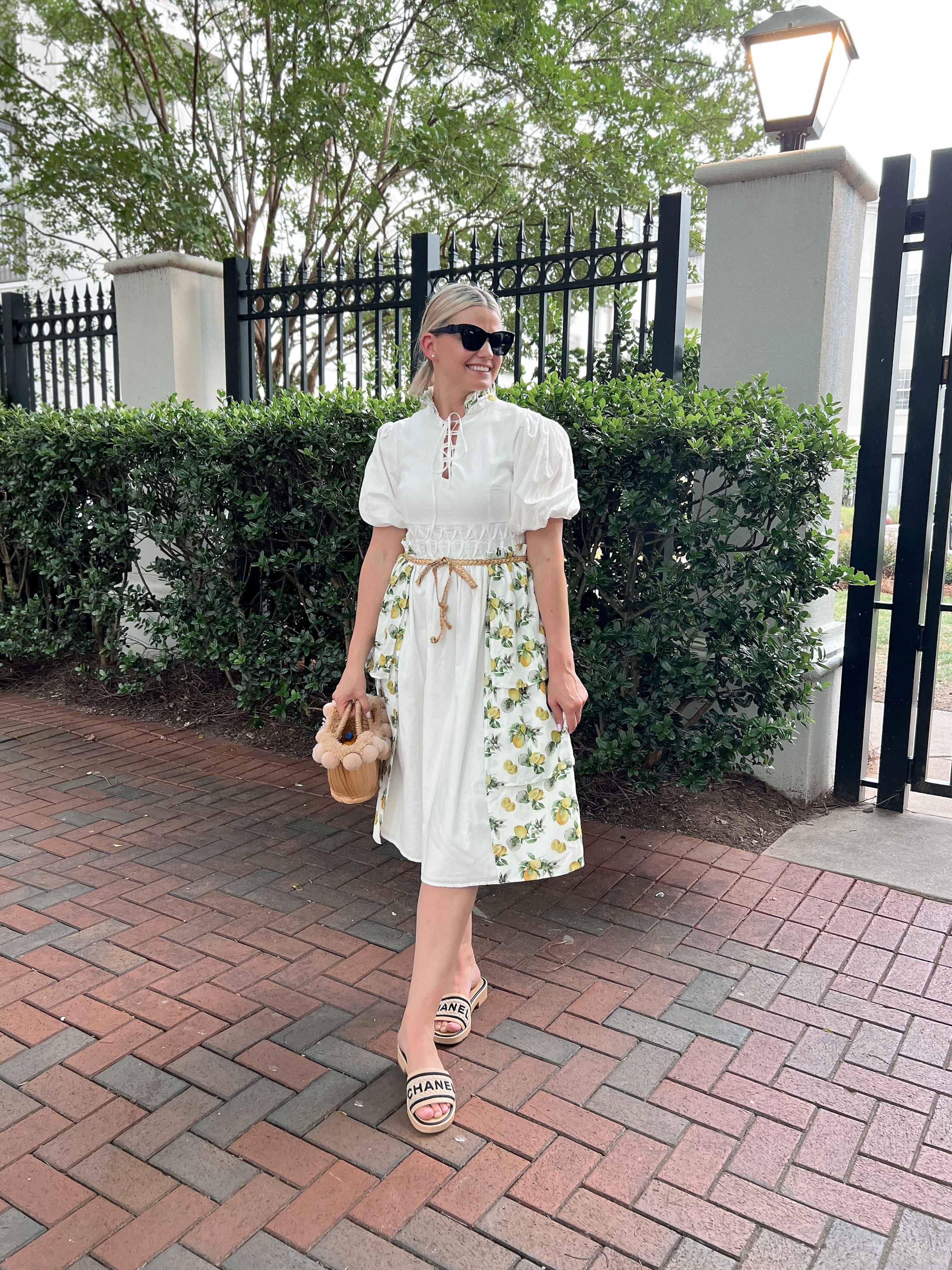 Amalfi Lemon Print Linen Mom Dress - Petite Maison Kids