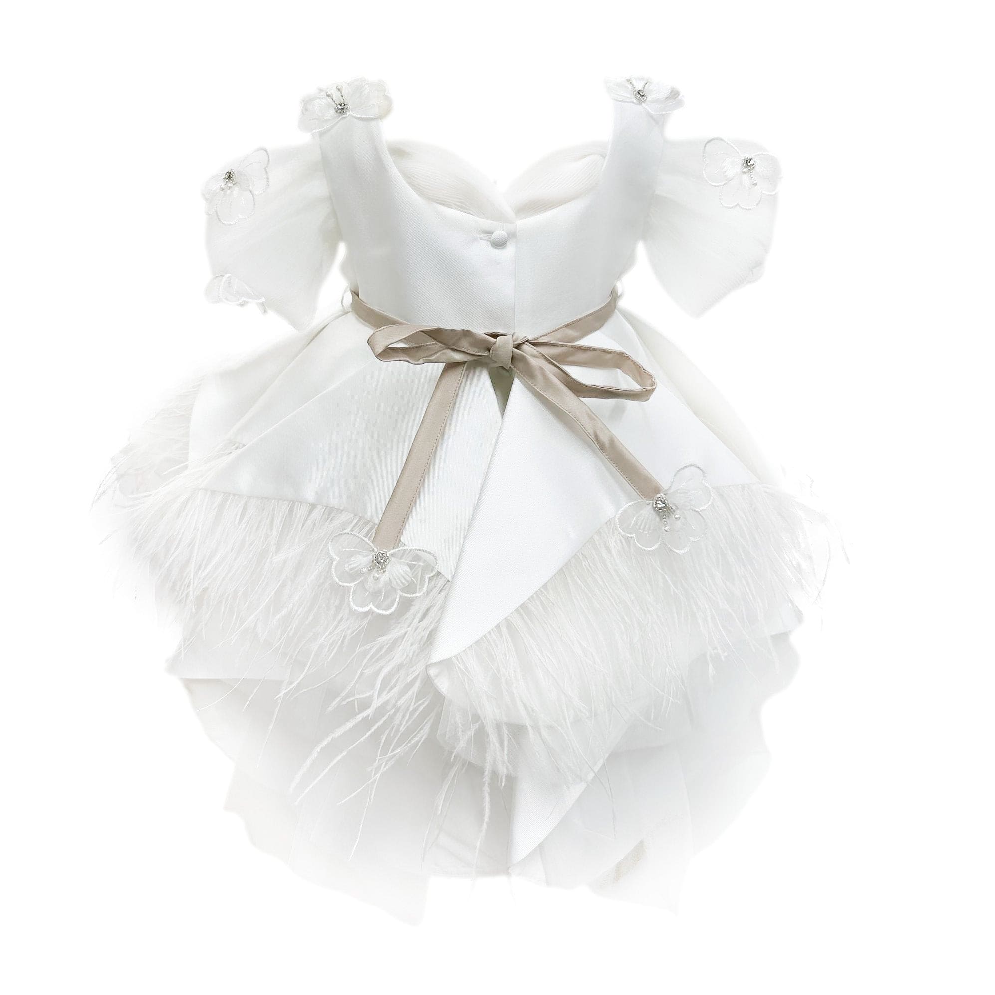 Constanza White Ceremony Dress with Champagne Bow - Petite Maison Kids