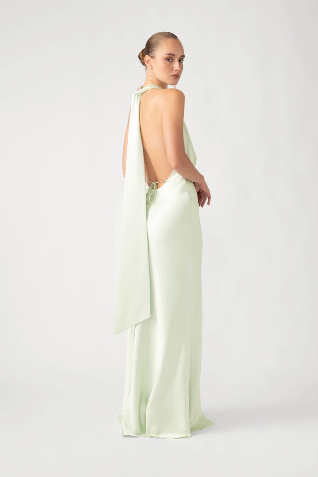 Pearl Satin Gown - Pistachio
