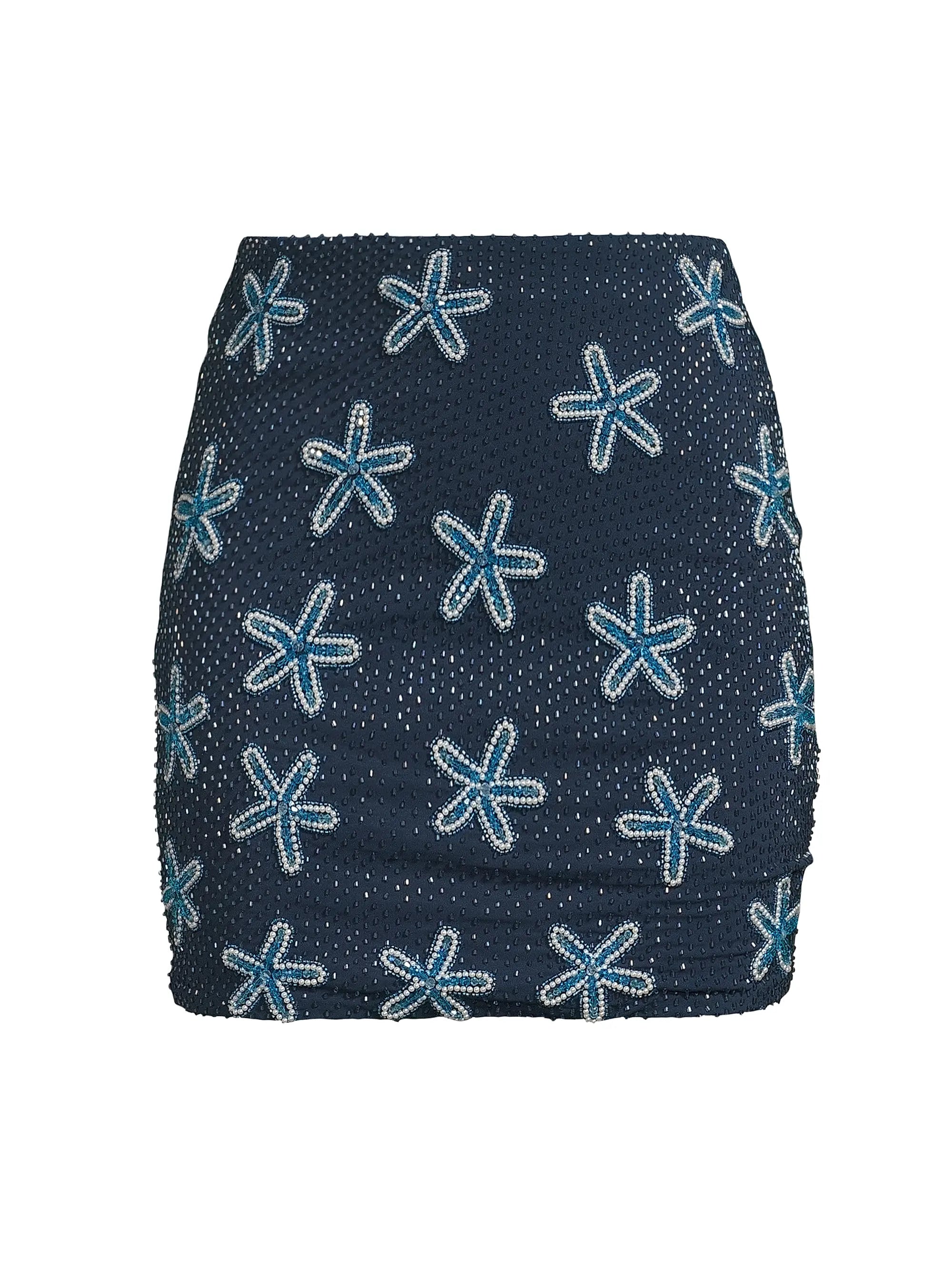 Starfish Embroidered Mini Skirt Navy