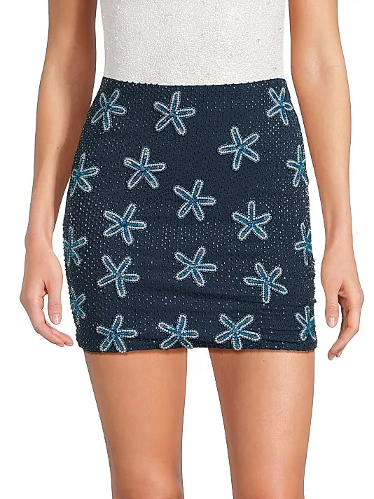 Starfish Embroidered Mini Skirt Navy