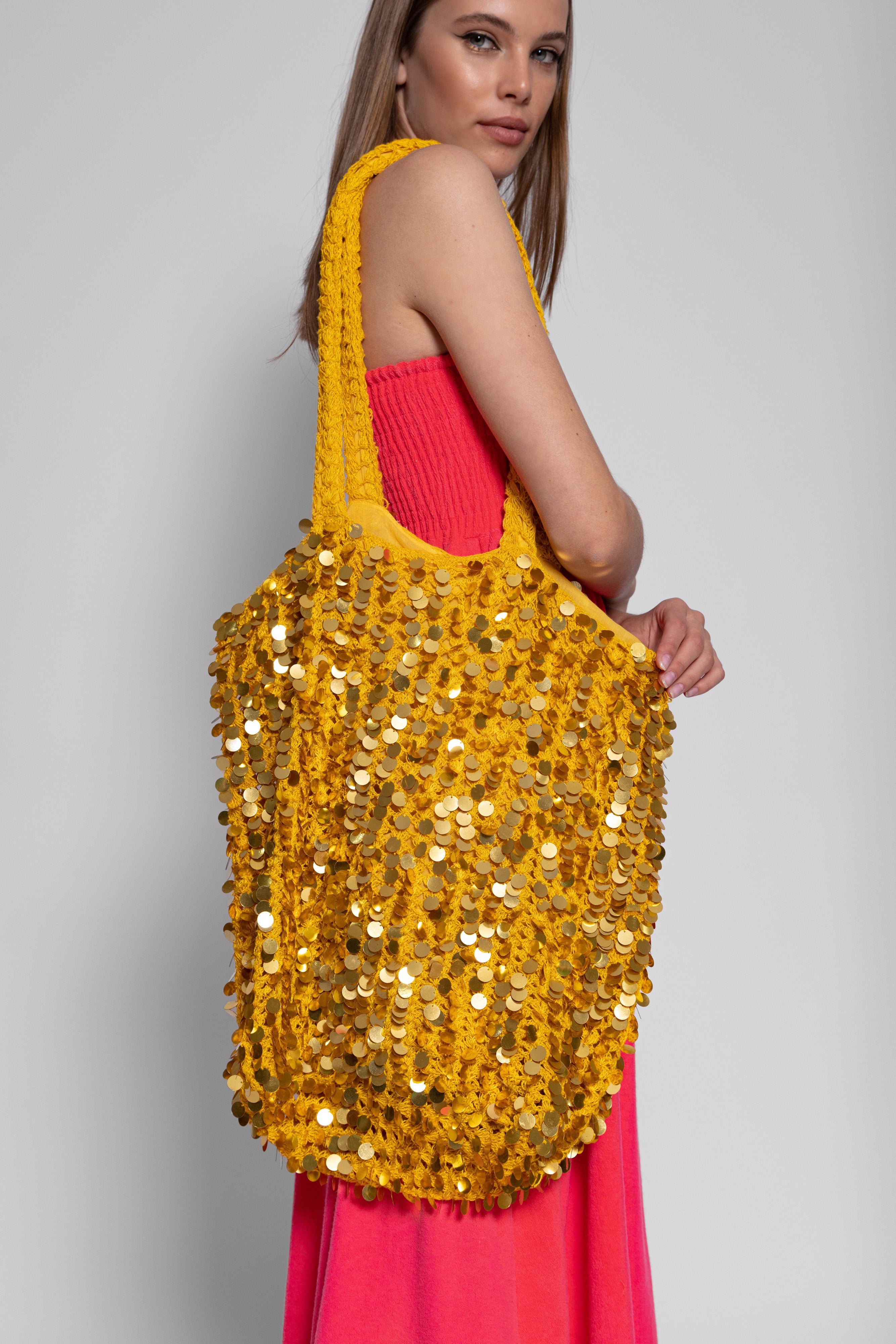 BASTIAN BAG CROCHET BIG SEQUINS YELLOW