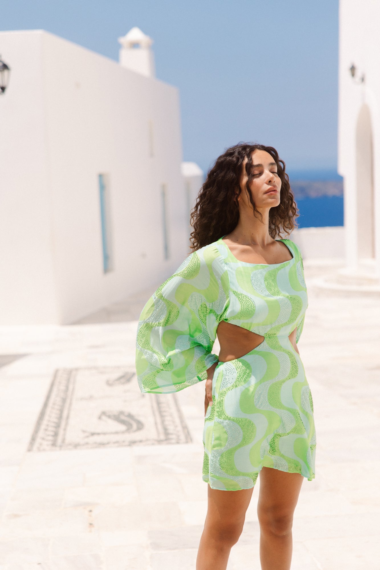 LUDIVINE SHORT DRESS AMAZONIA LIME & POOL