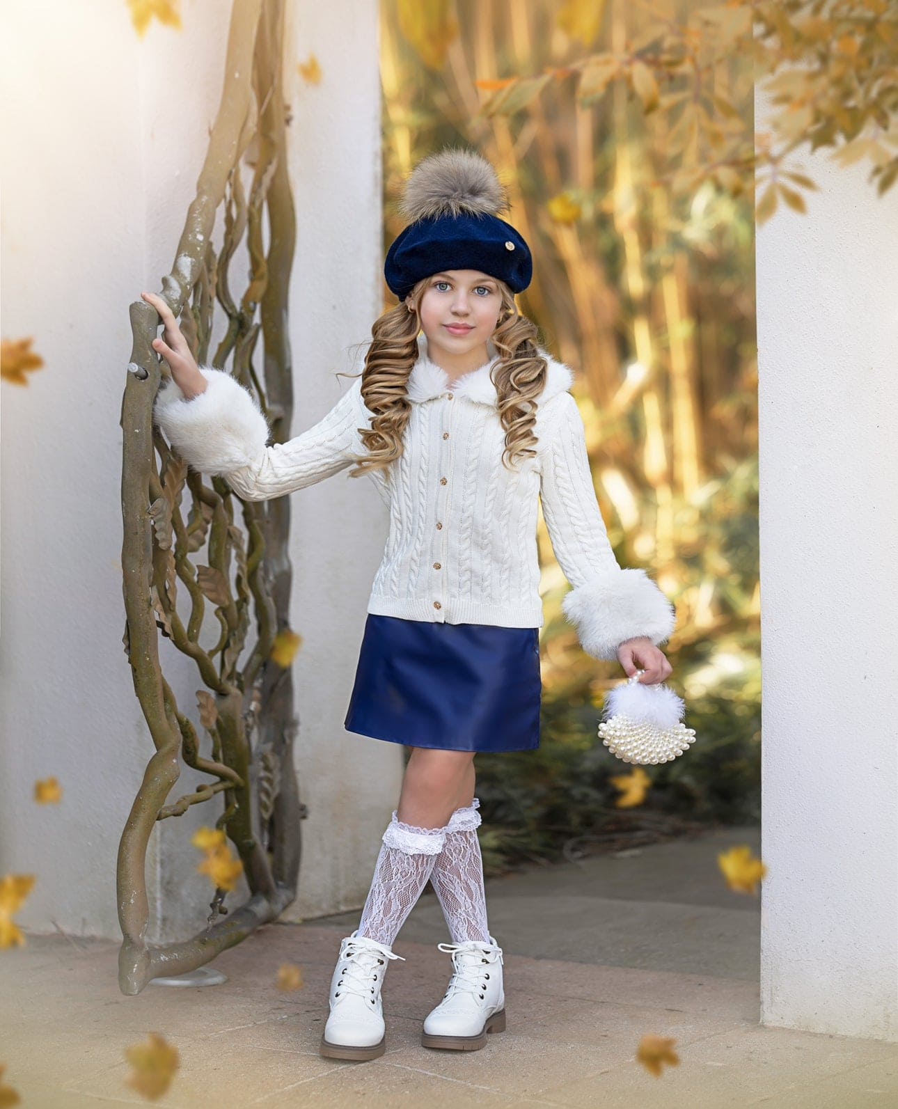 Navy Vegan Leather Skirt - Petite Maison Kids