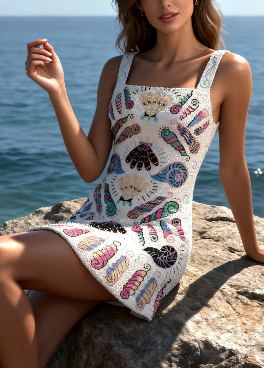 Oceanus x Zandra Rhodes Dream Shell Mini Dress White