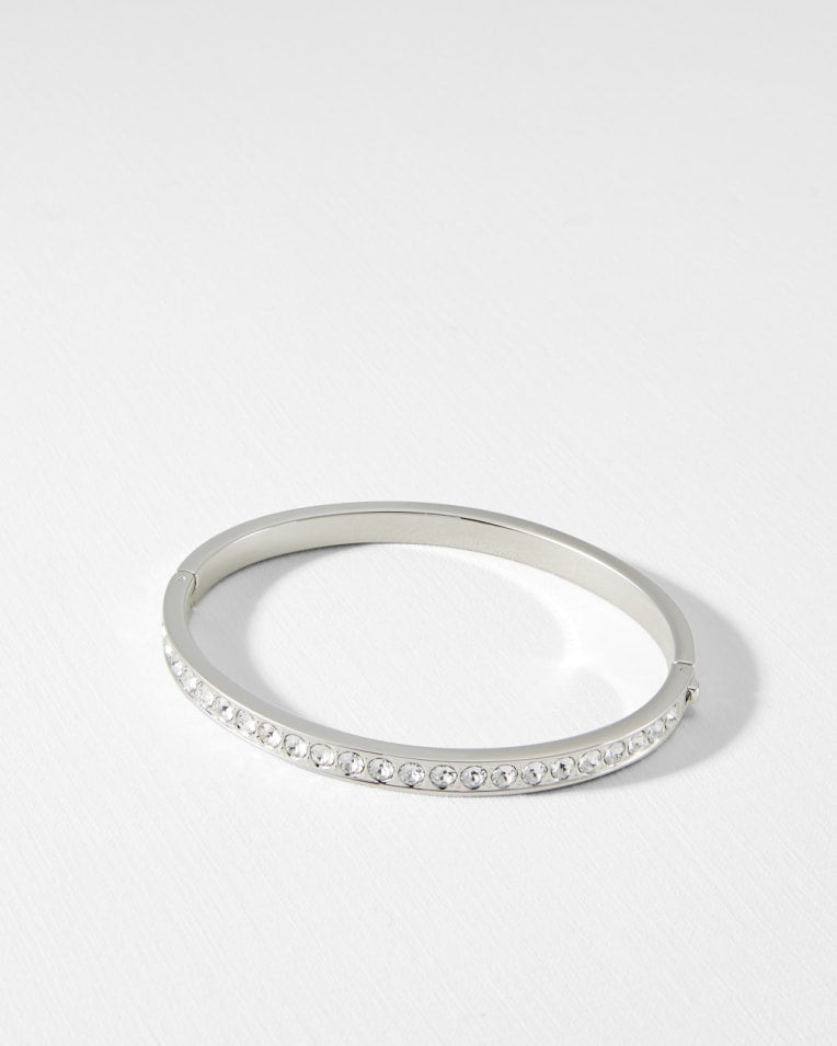 Clemara Hinge Crystal Bangle in Silver