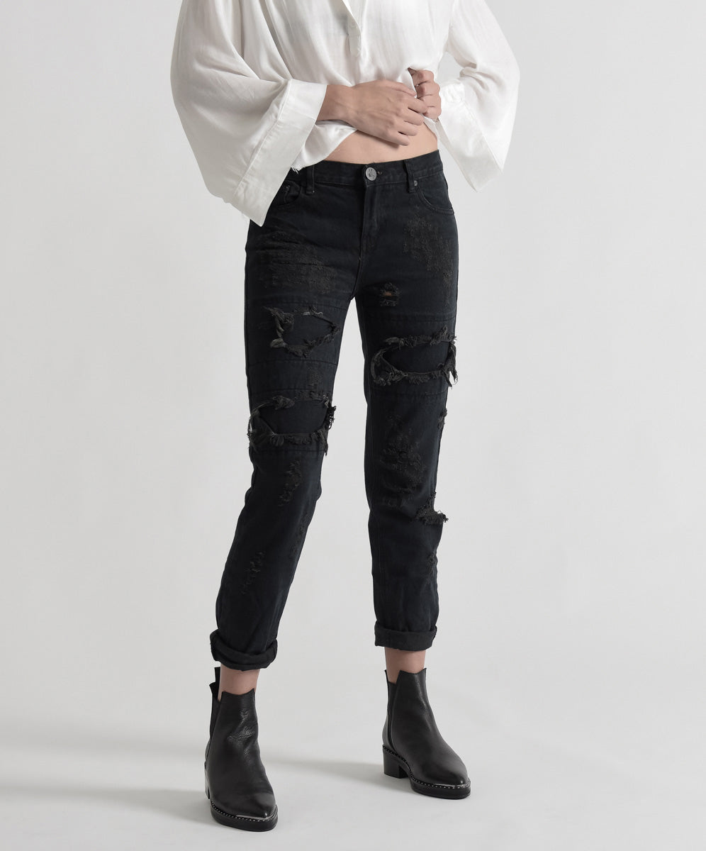 Awesome Baggies Low Waist Straight Leg Denim Jeans - Fox Black