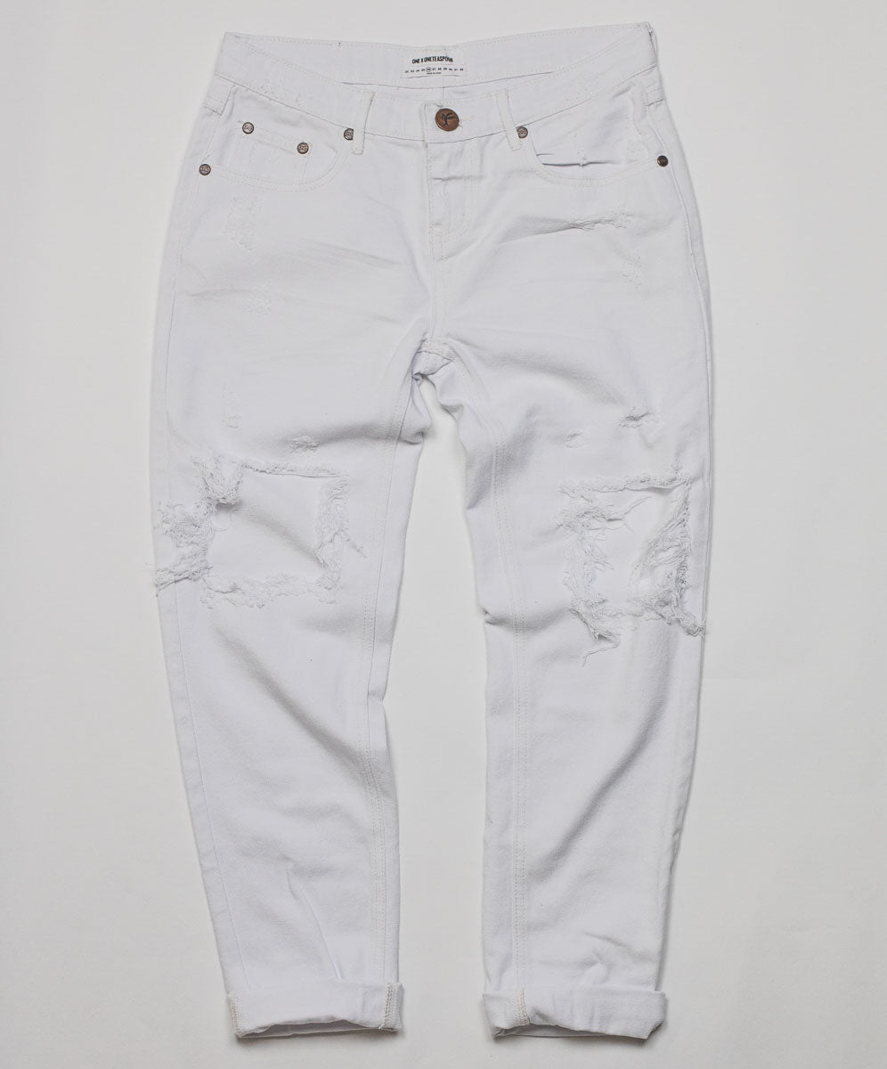 Awesome Baggies Low Waist Straight Leg Denim Jeans - White Beauty