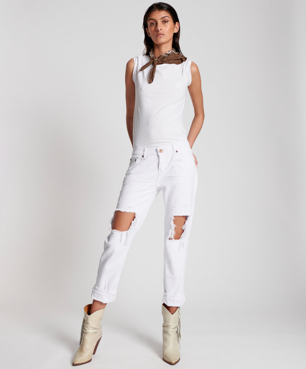 Awesome Baggies Low Waist Straight Leg Denim Jeans - White Beauty