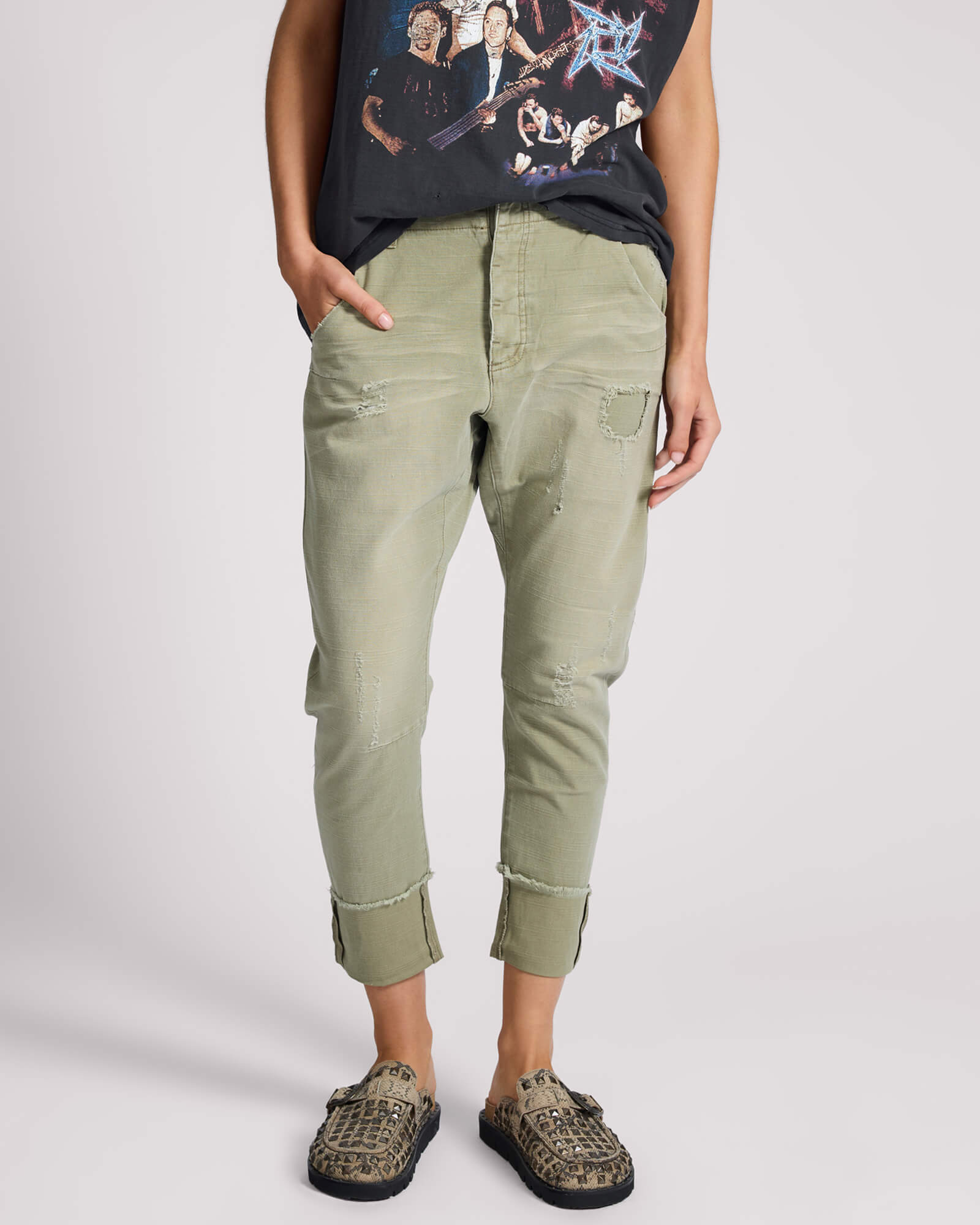 Cavalries Tapered Boyfriend Denim Jeans - Militaire Khaki