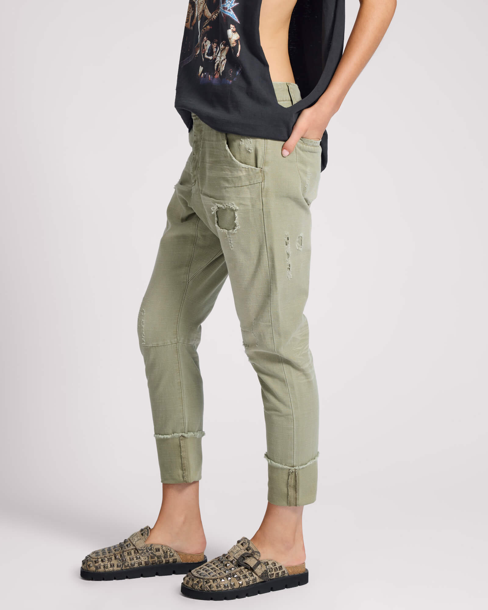 Cavalries Tapered Boyfriend Denim Jeans - Militaire Khaki