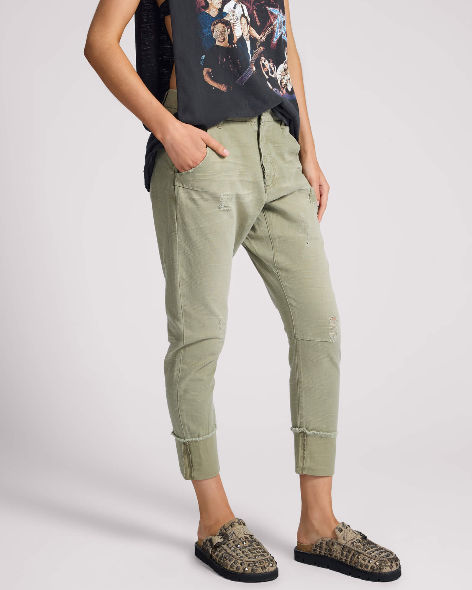 Cavalries Tapered Boyfriend Denim Jeans - Militaire Khaki