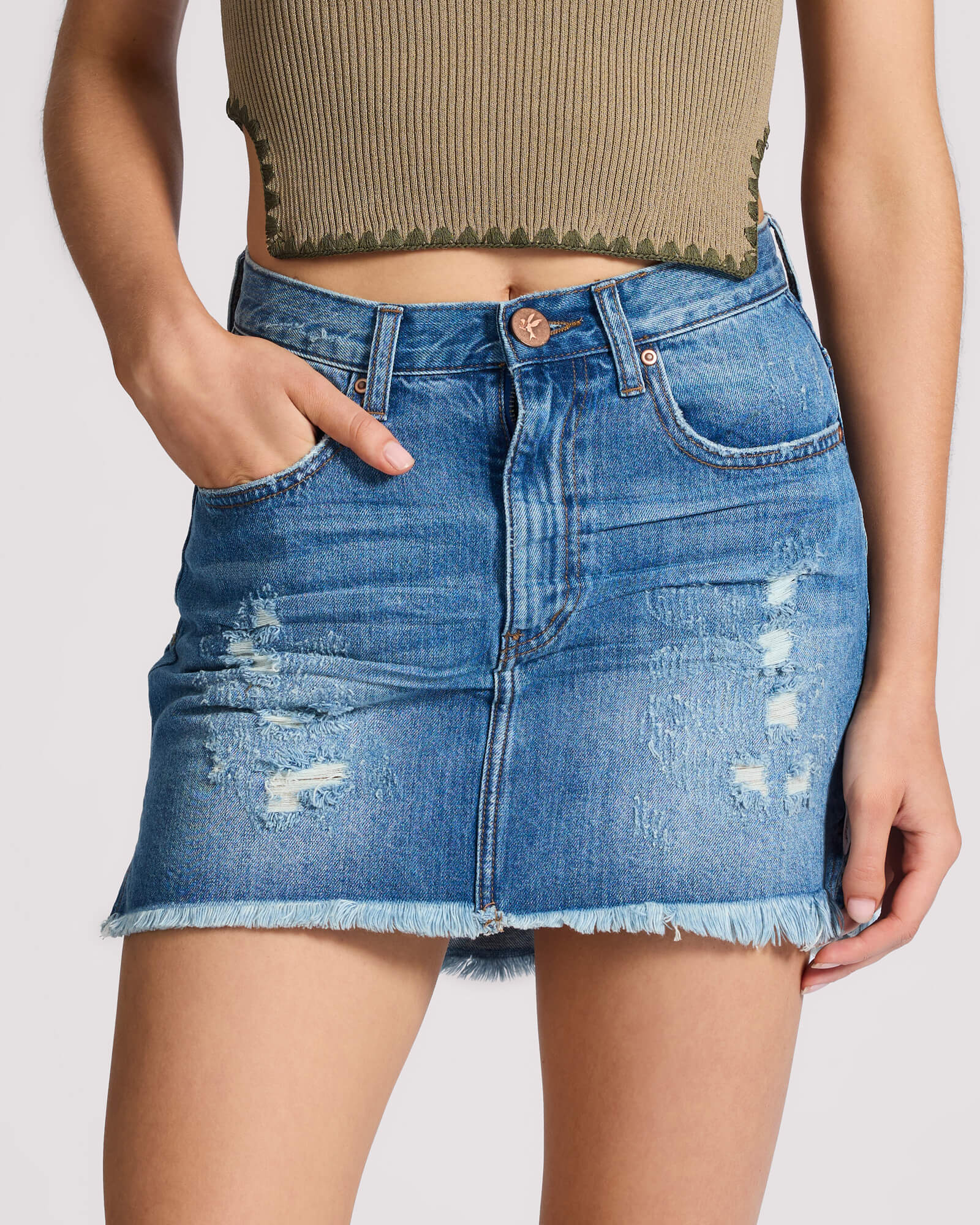 2020 High Waist Mini Denim Skirt - Pacifica