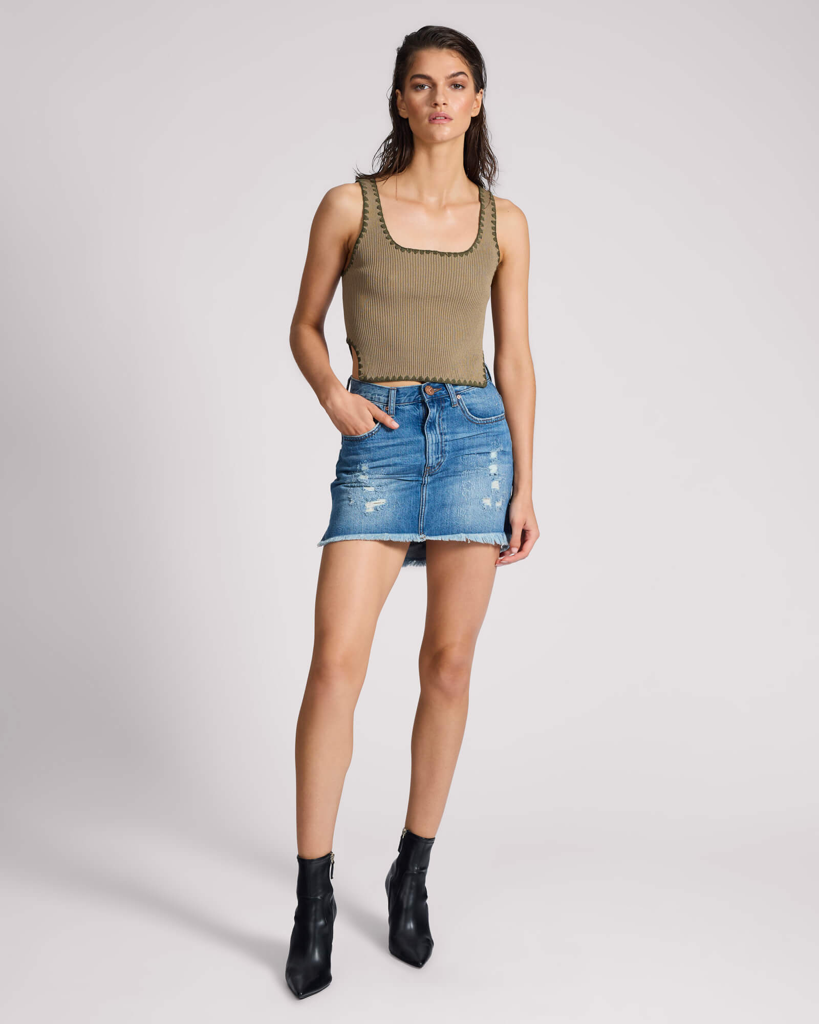 2020 High Waist Mini Denim Skirt - Pacifica