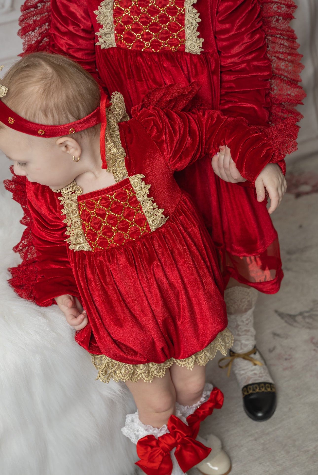 Victoria Red Velvet Romper - Petite Maison Kids