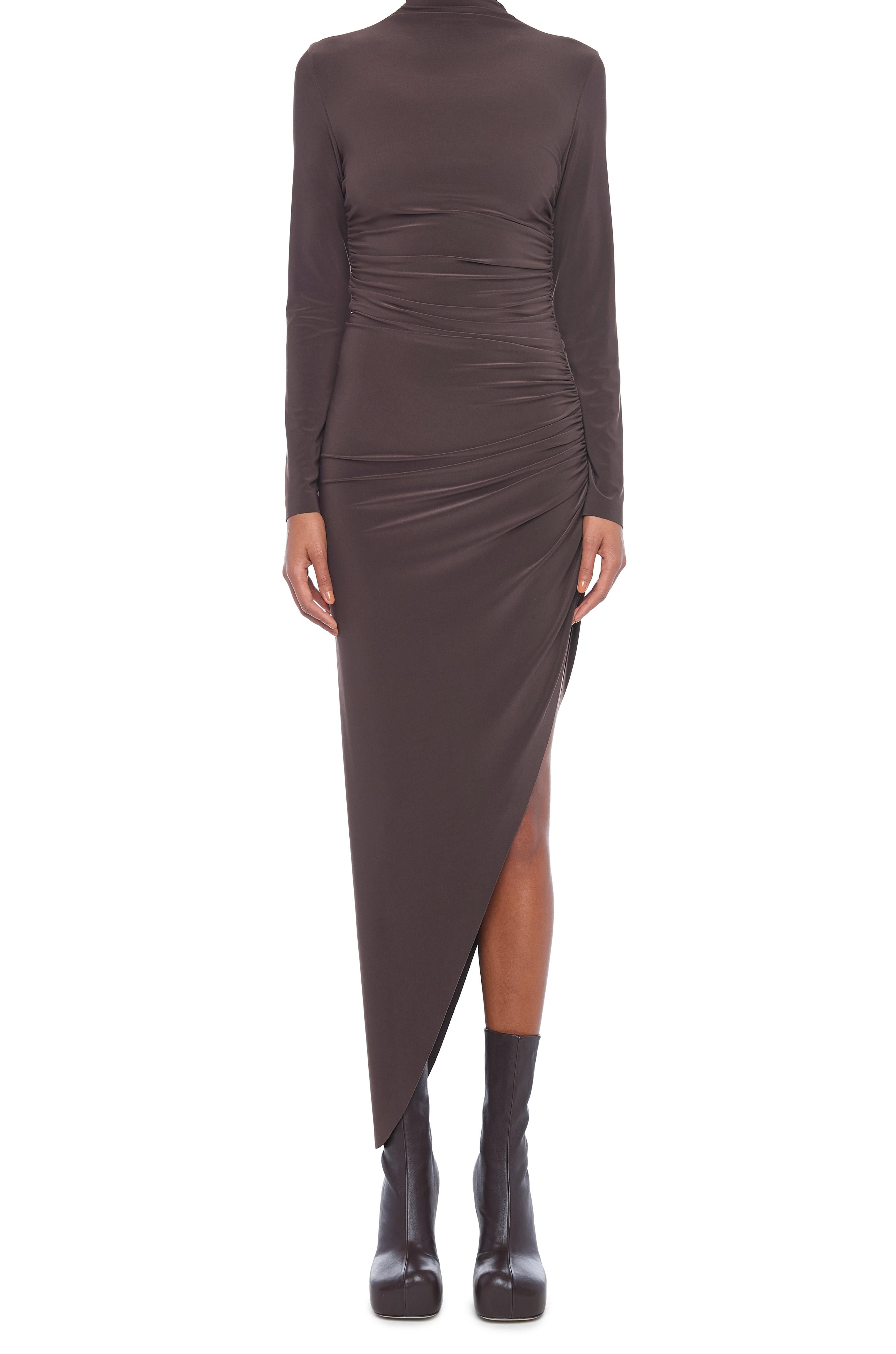 TURTLE NECK SIDE DRAPE GOWN