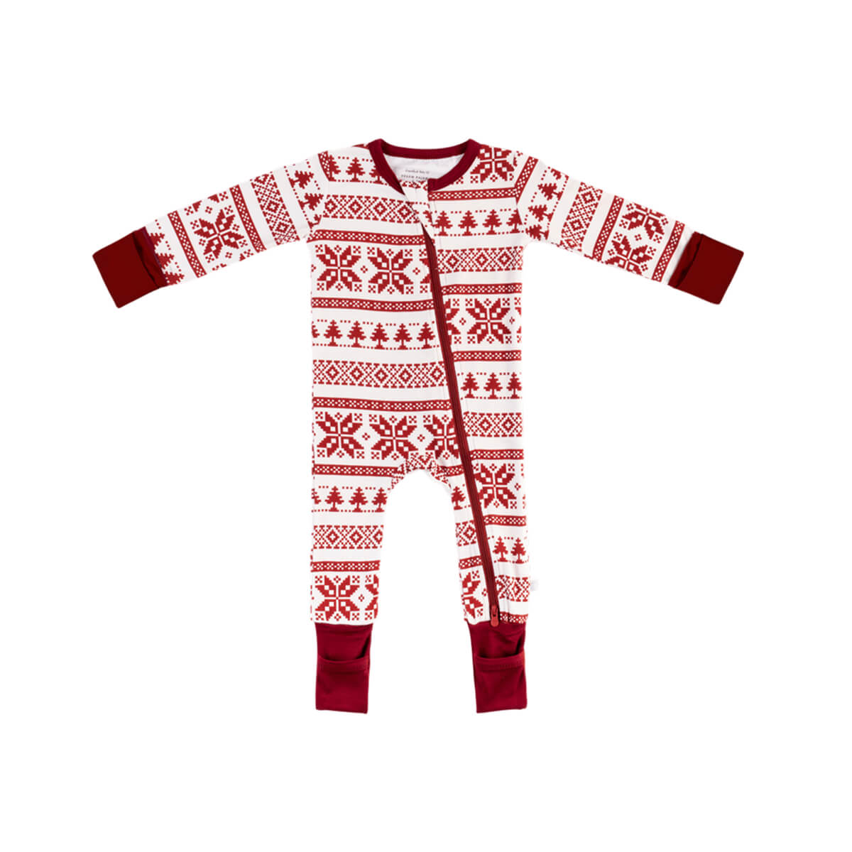 Baby Bamboo Pajamas w/ DreamCuffs® - Fair Isle Cranberry