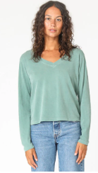 T110-JIMI | Cotton Long Sleeve Boxy V Neck Tee