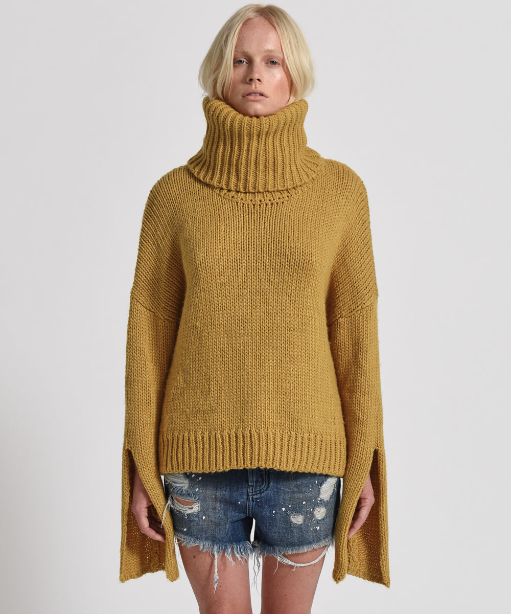 Winona Keyhole Roll Neck Sweater - Mustard