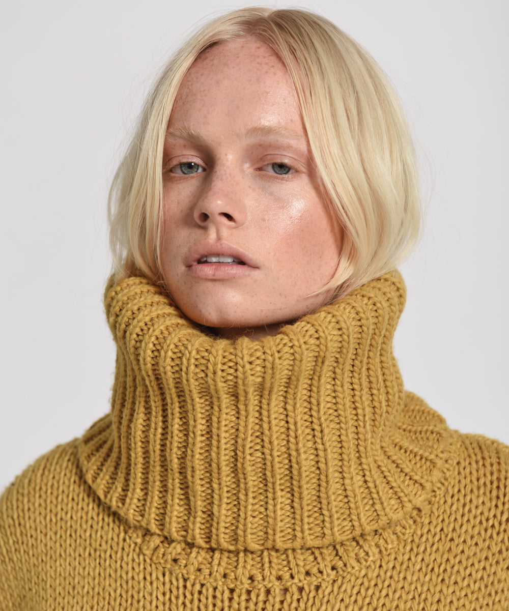 Winona Keyhole Roll Neck Sweater - Mustard