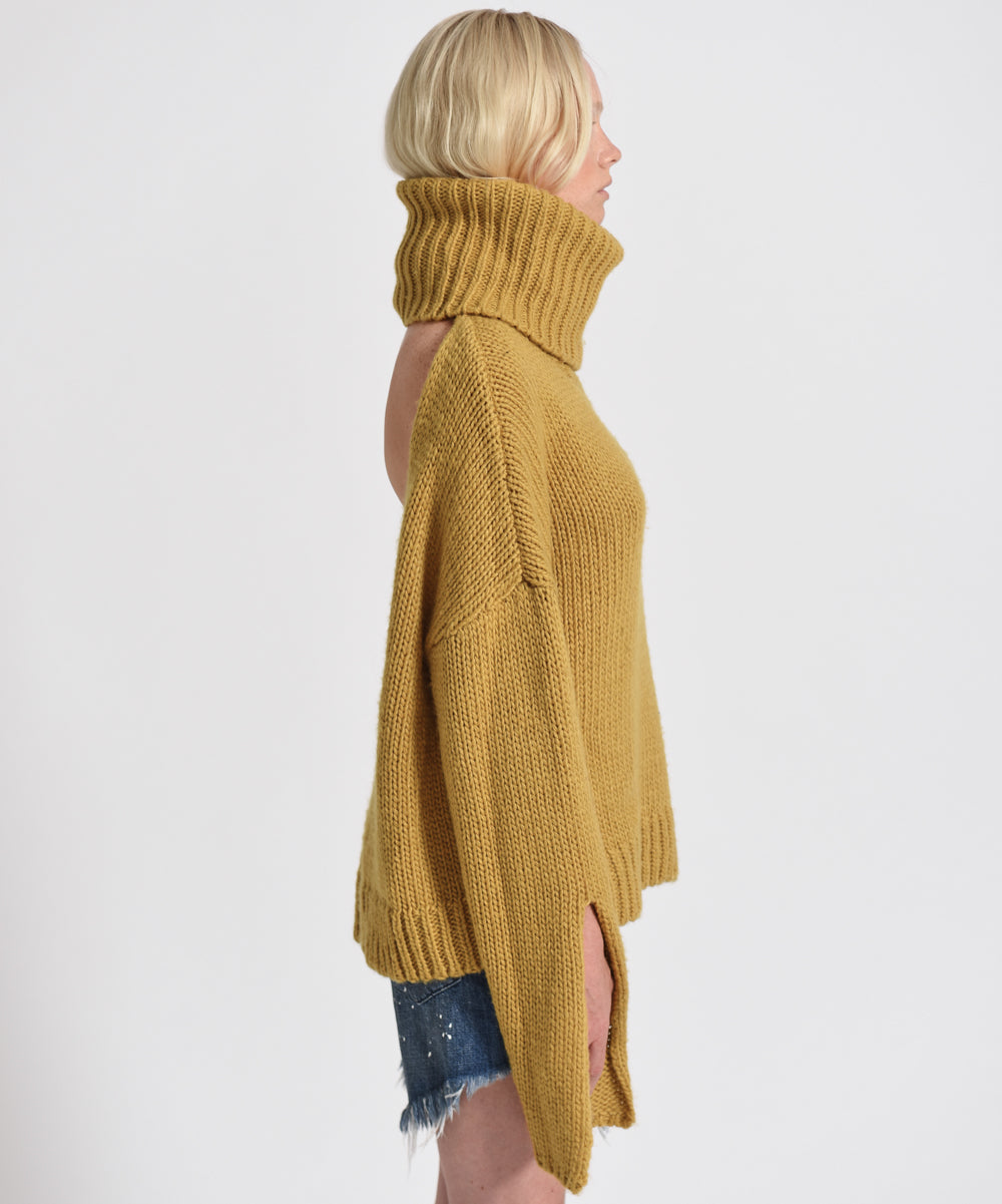 Winona Keyhole Roll Neck Sweater - Mustard