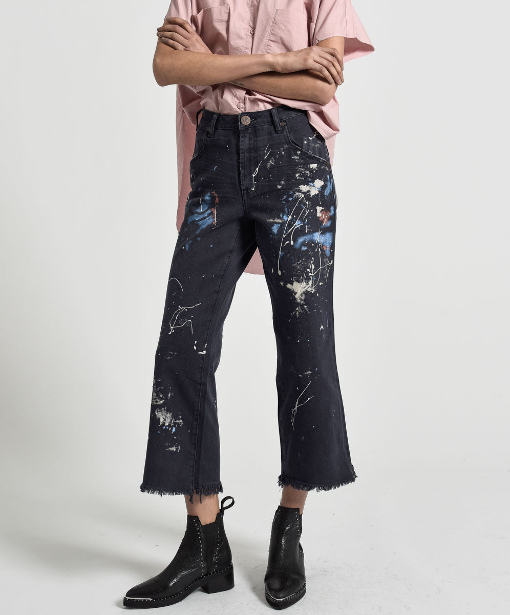 Libertines High Waist Cropped Wide Leg Denim Jeans - Midnight Artiste