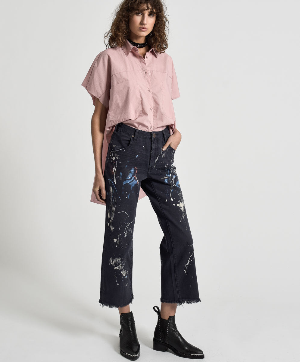 Libertines High Waist Cropped Wide Leg Denim Jeans - Midnight Artiste