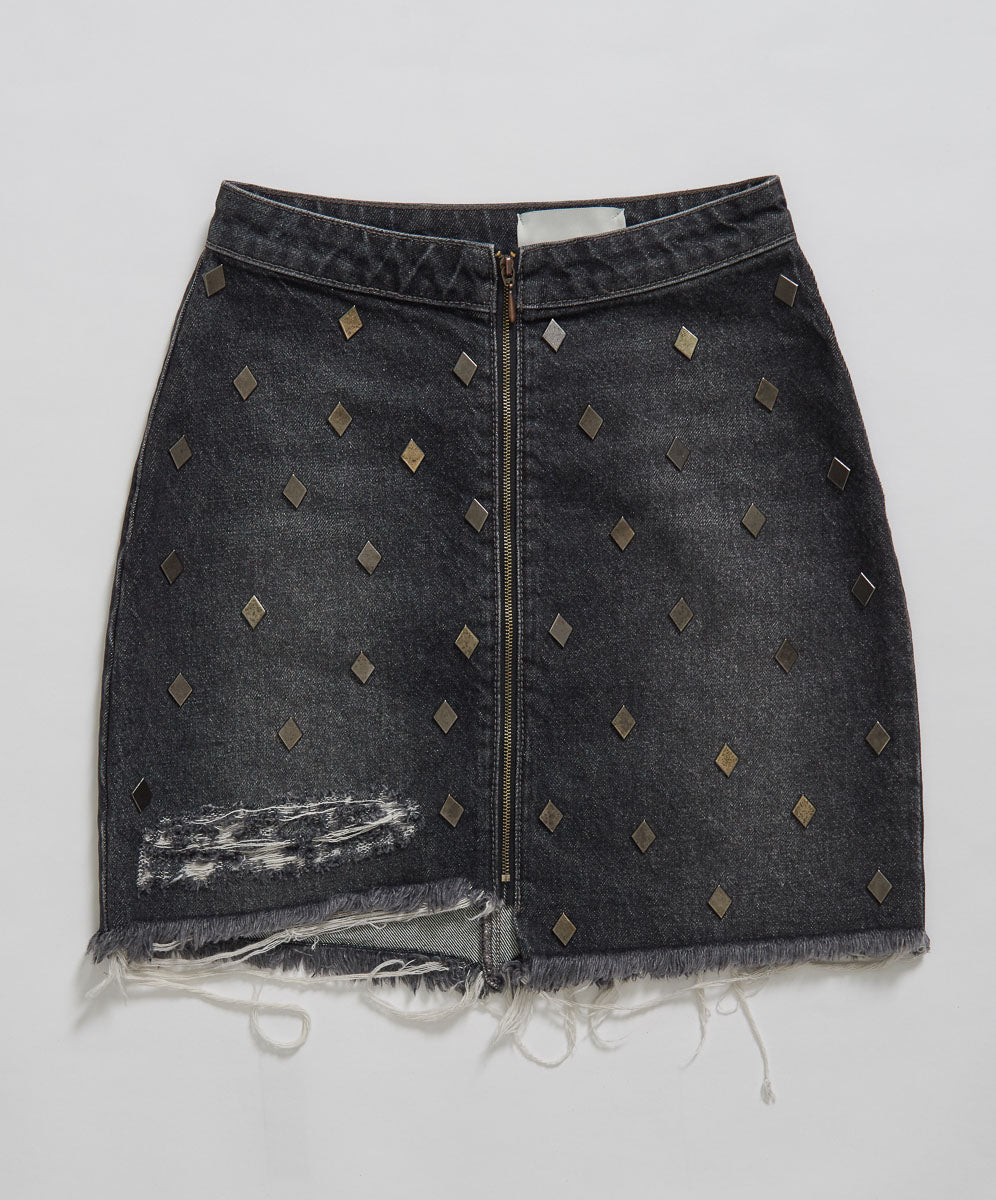 Viper High Waist Button Through Mini Denim Skirt - Black Whiskey