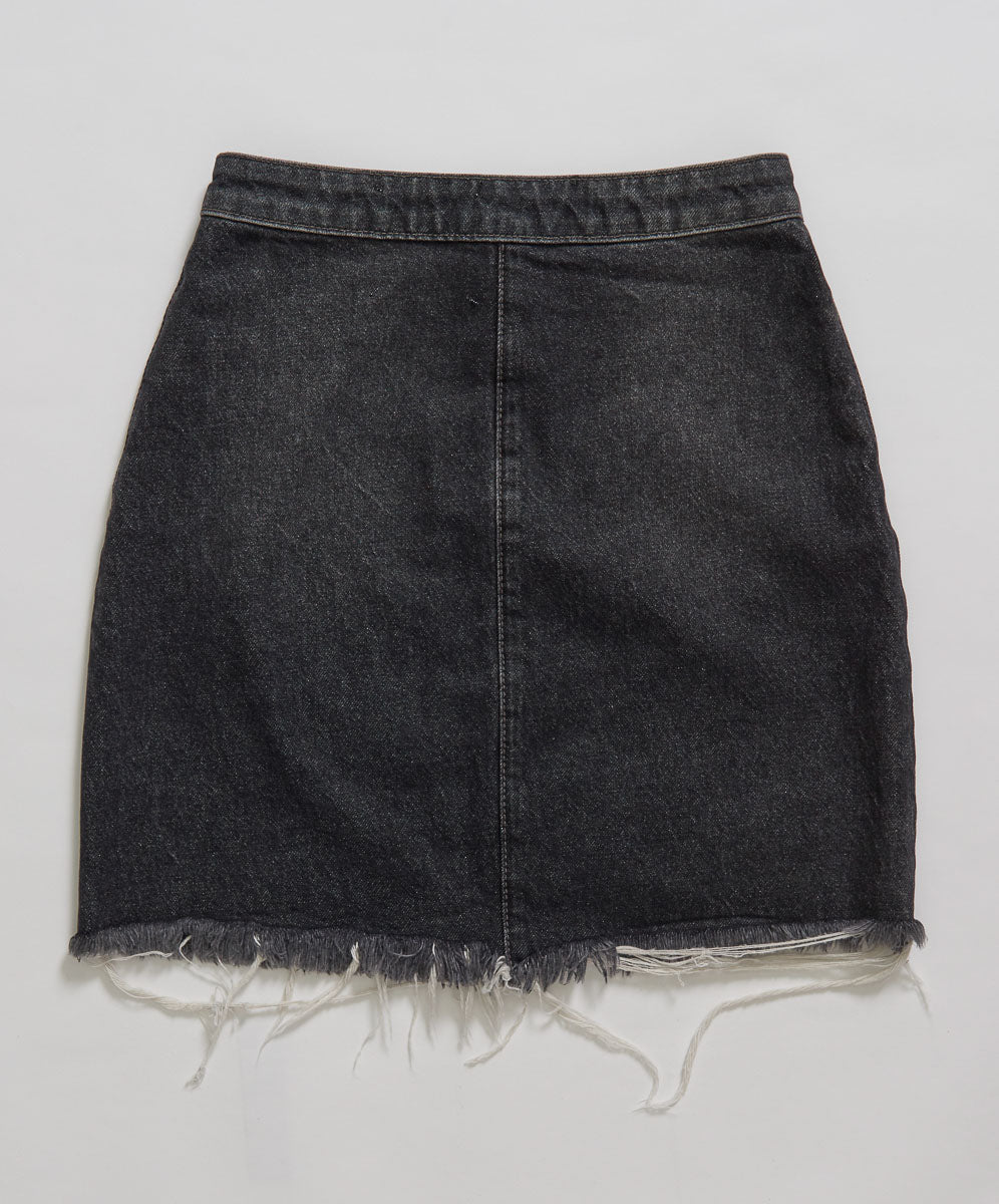 Viper High Waist Button Through Mini Denim Skirt - Black Whiskey