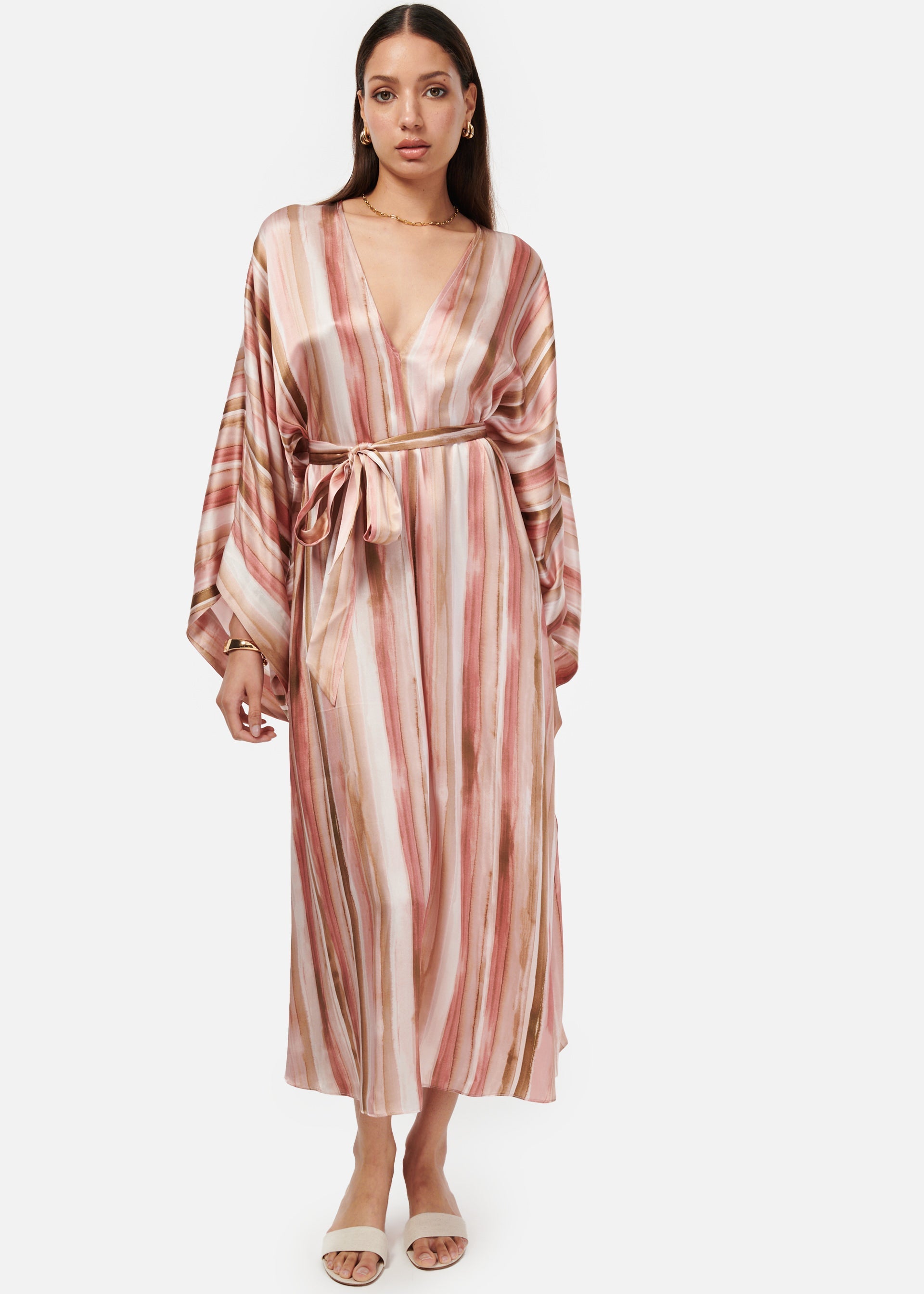 Xanthe Kaftan Dress Painterly Stripe