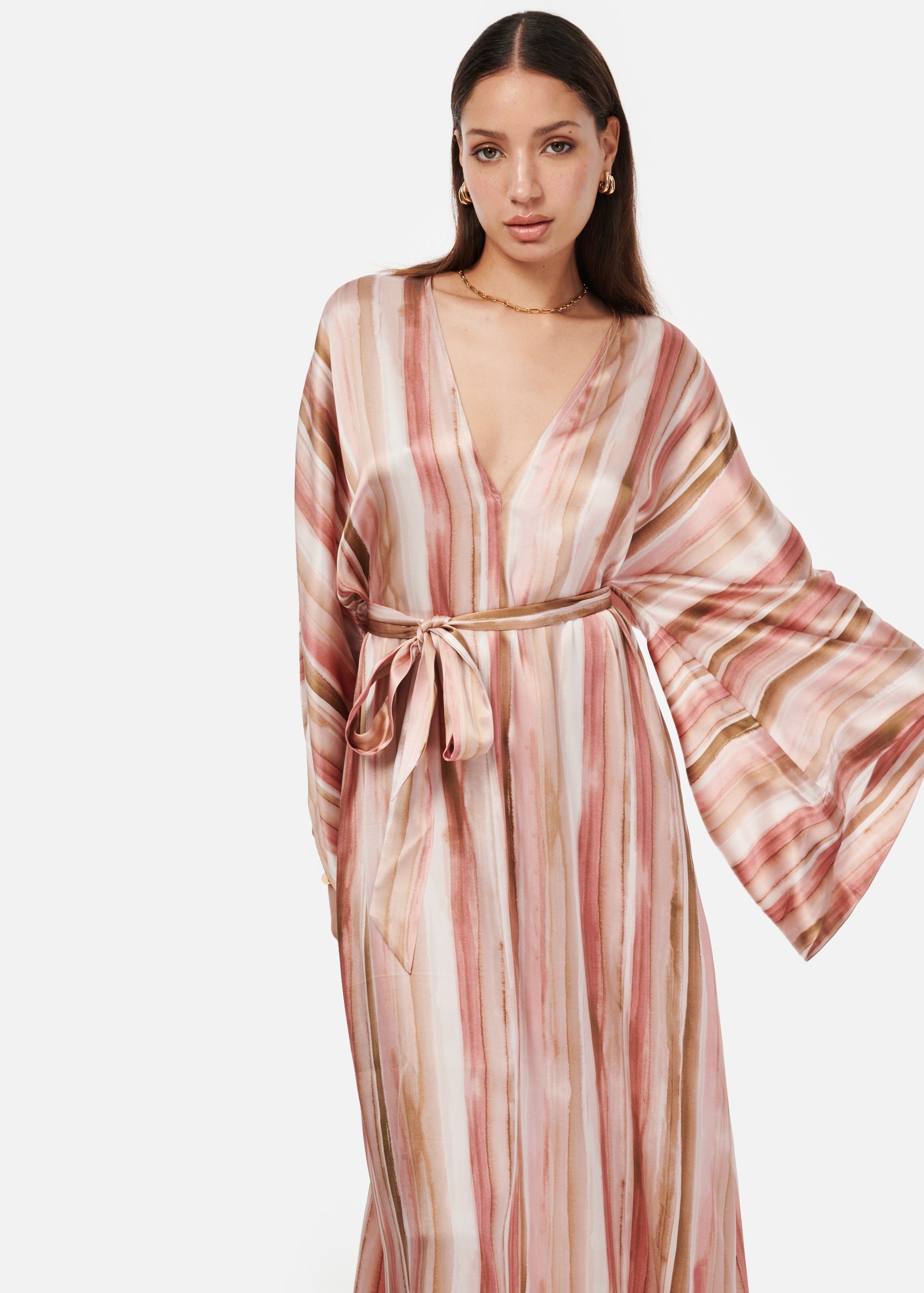 Xanthe Kaftan Dress Painterly Stripe