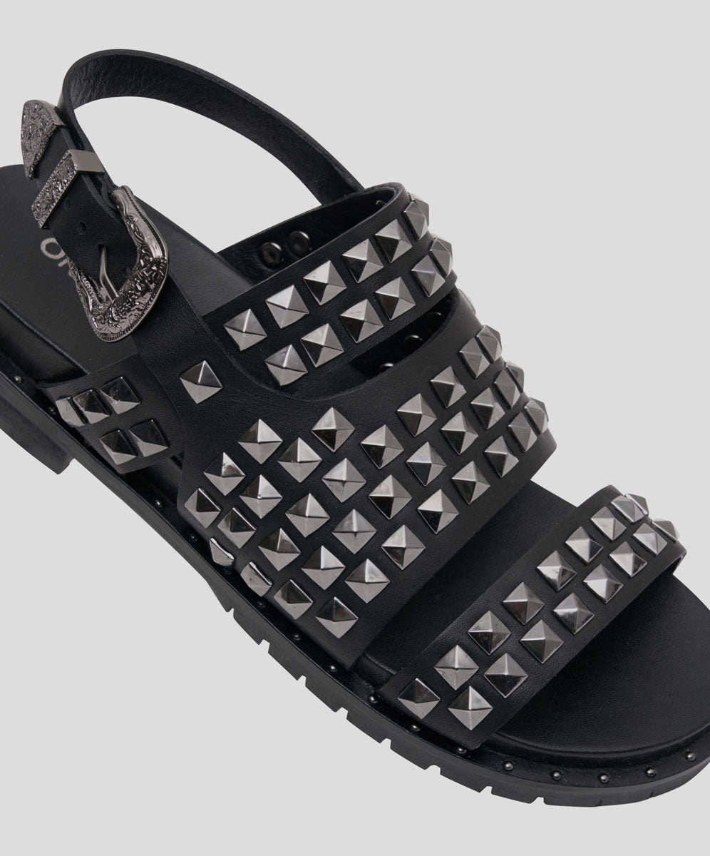 Studded Vivienne Slides - Black Metal