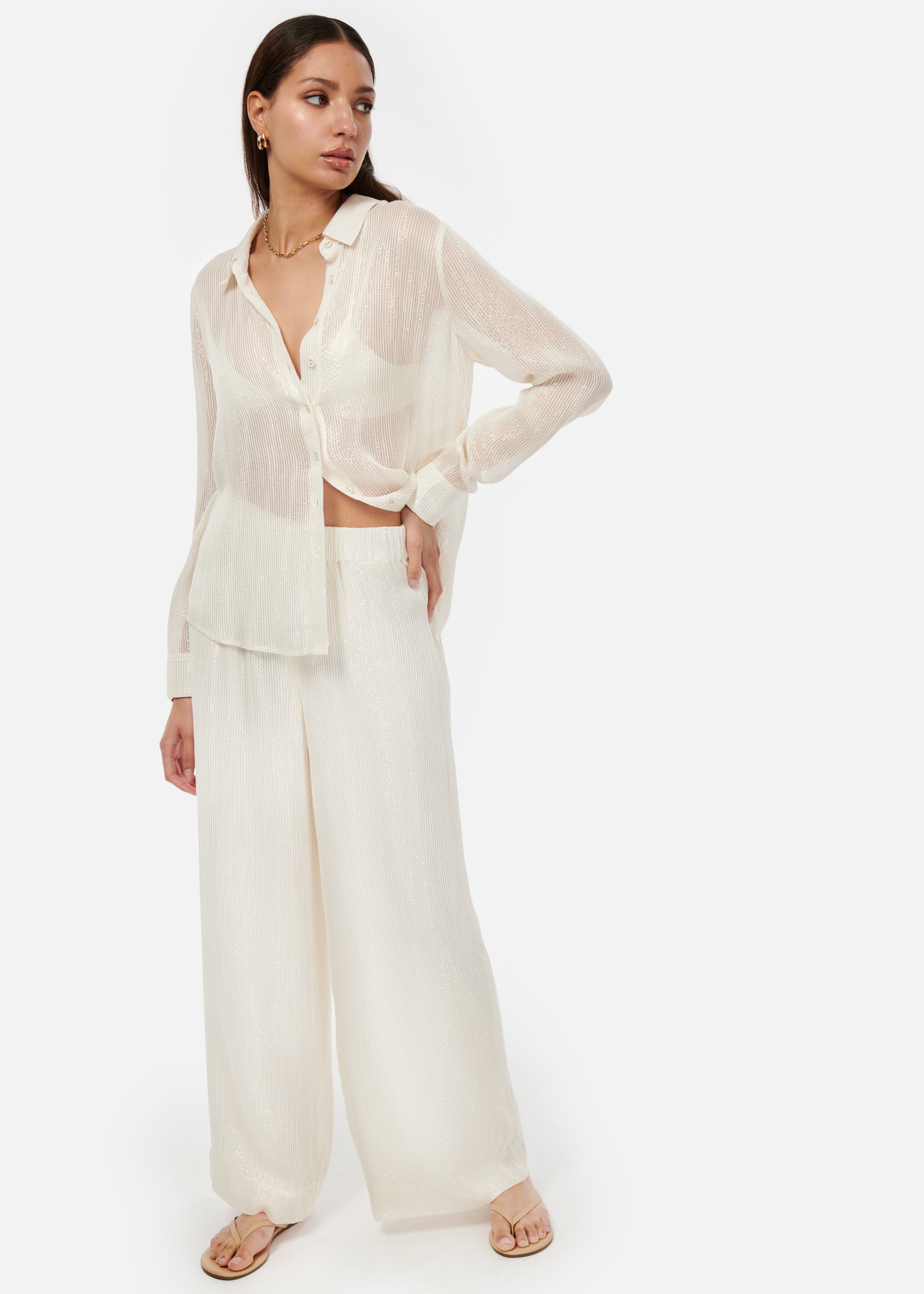 Yael Metallic Chiffon Top White