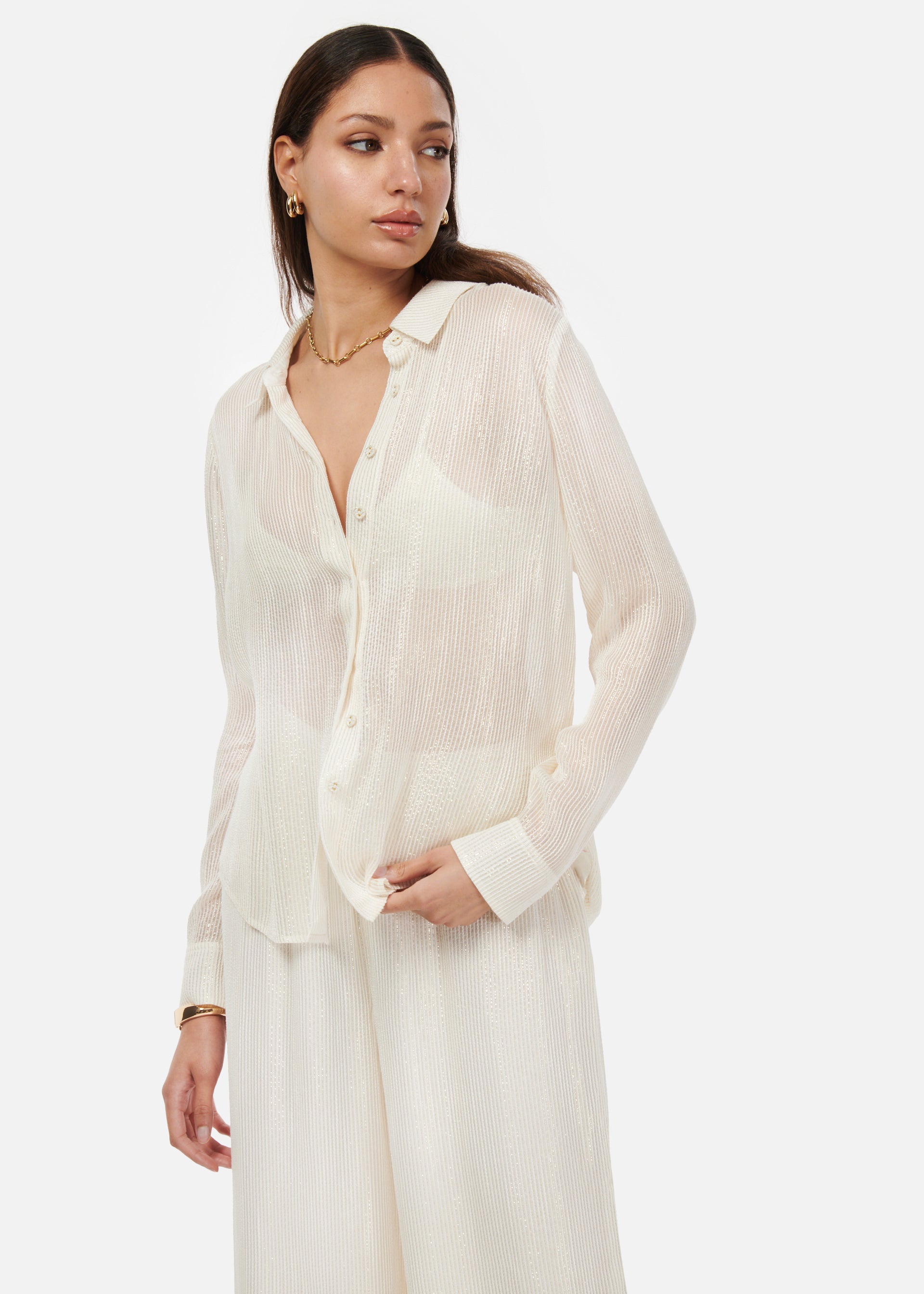 Yael Metallic Chiffon Top White