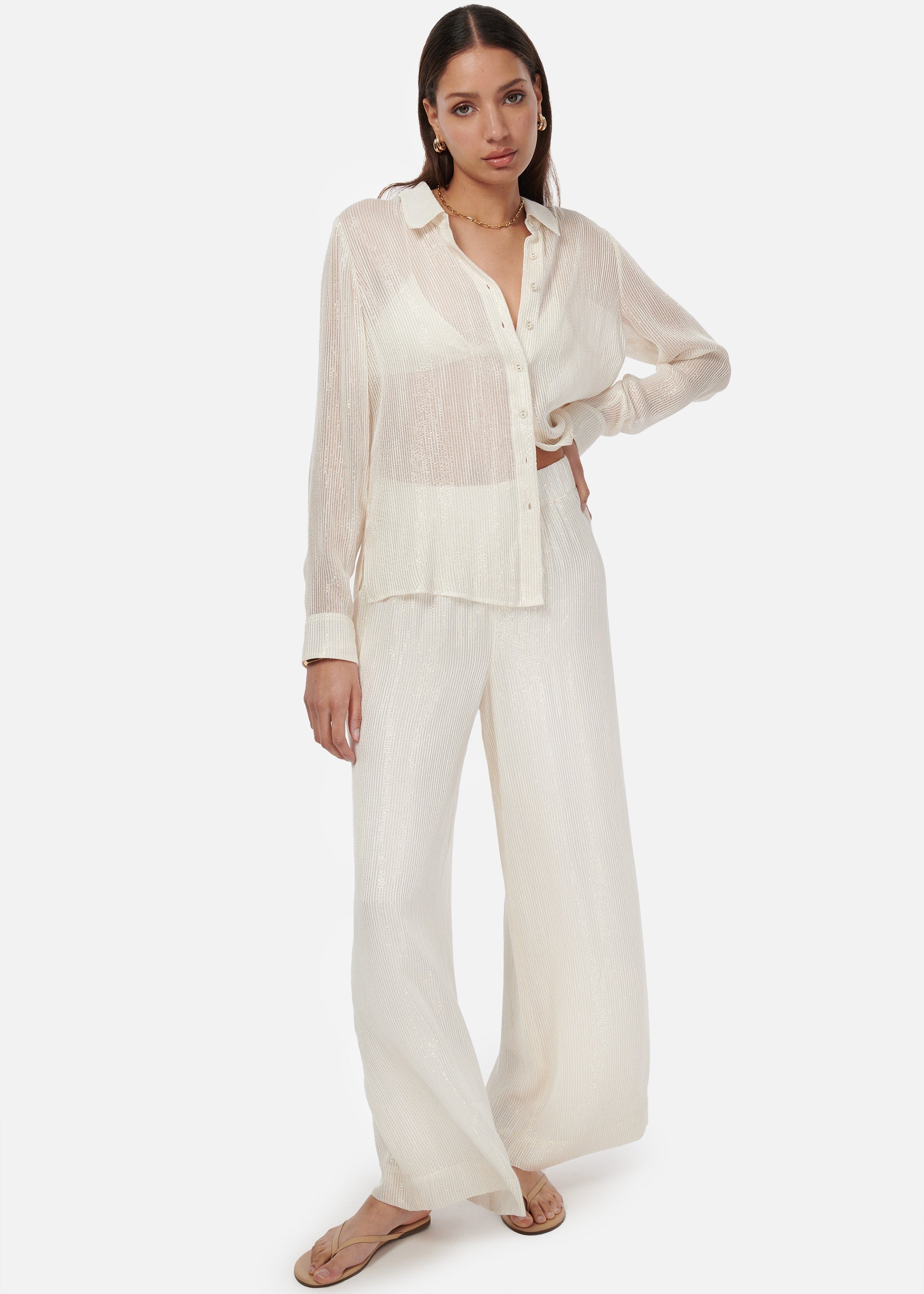 Yael Metallic Chiffon Top White