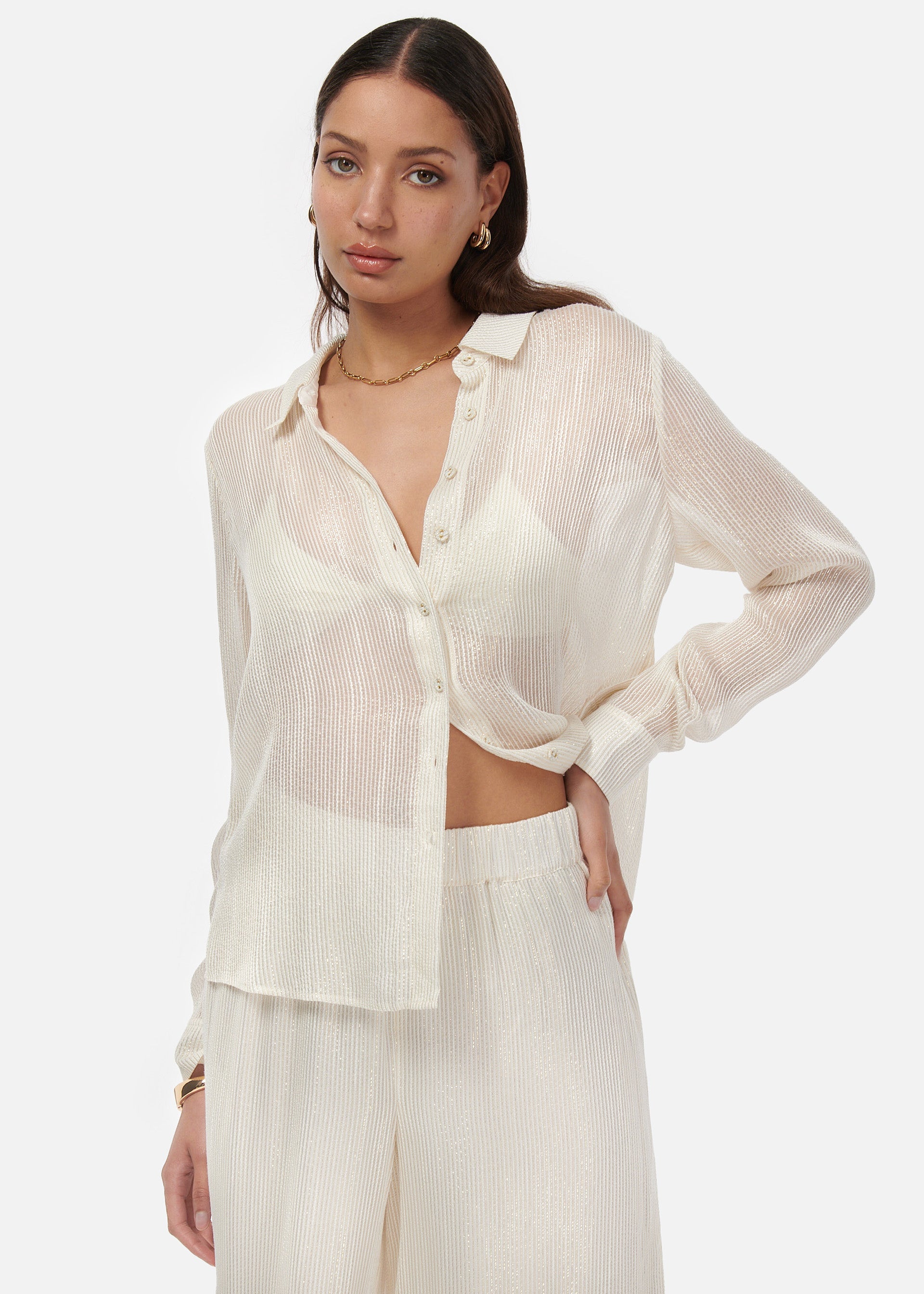 Yael Metallic Chiffon Top White