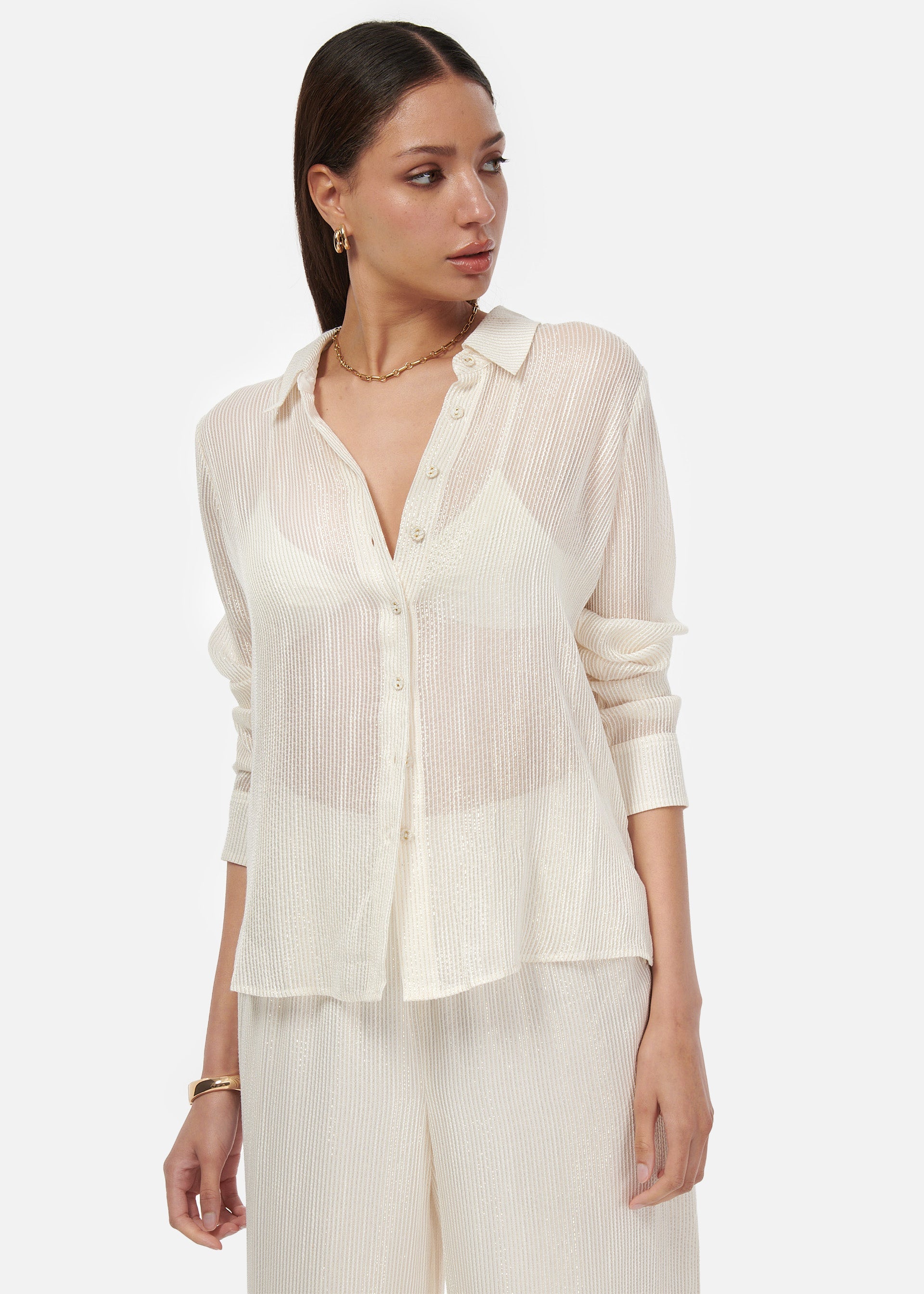 Yael Metallic Chiffon Top White