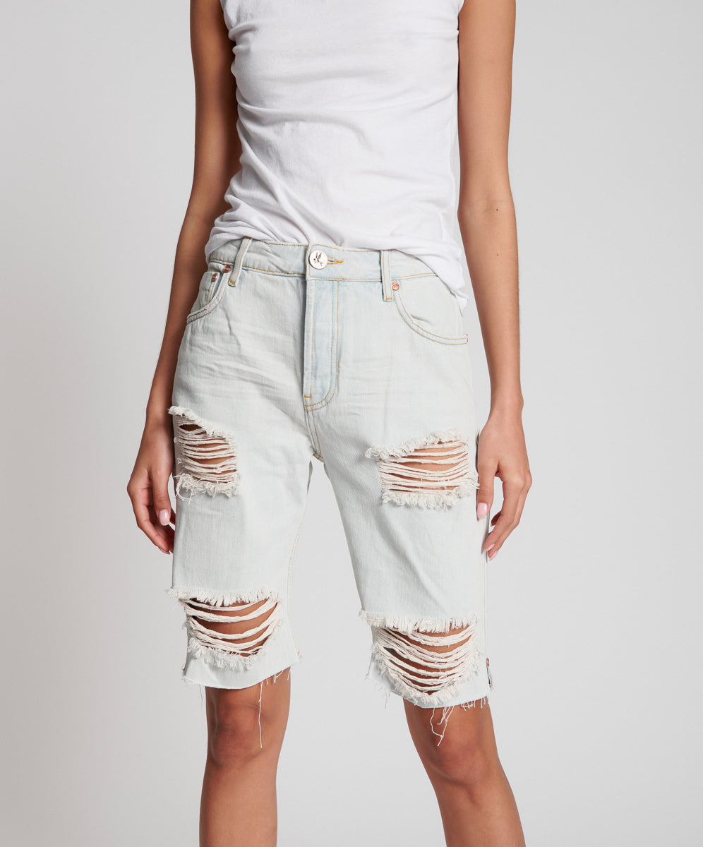 Truckers Mid Waist Long-Length Relaxed Denim Shorts - Brando