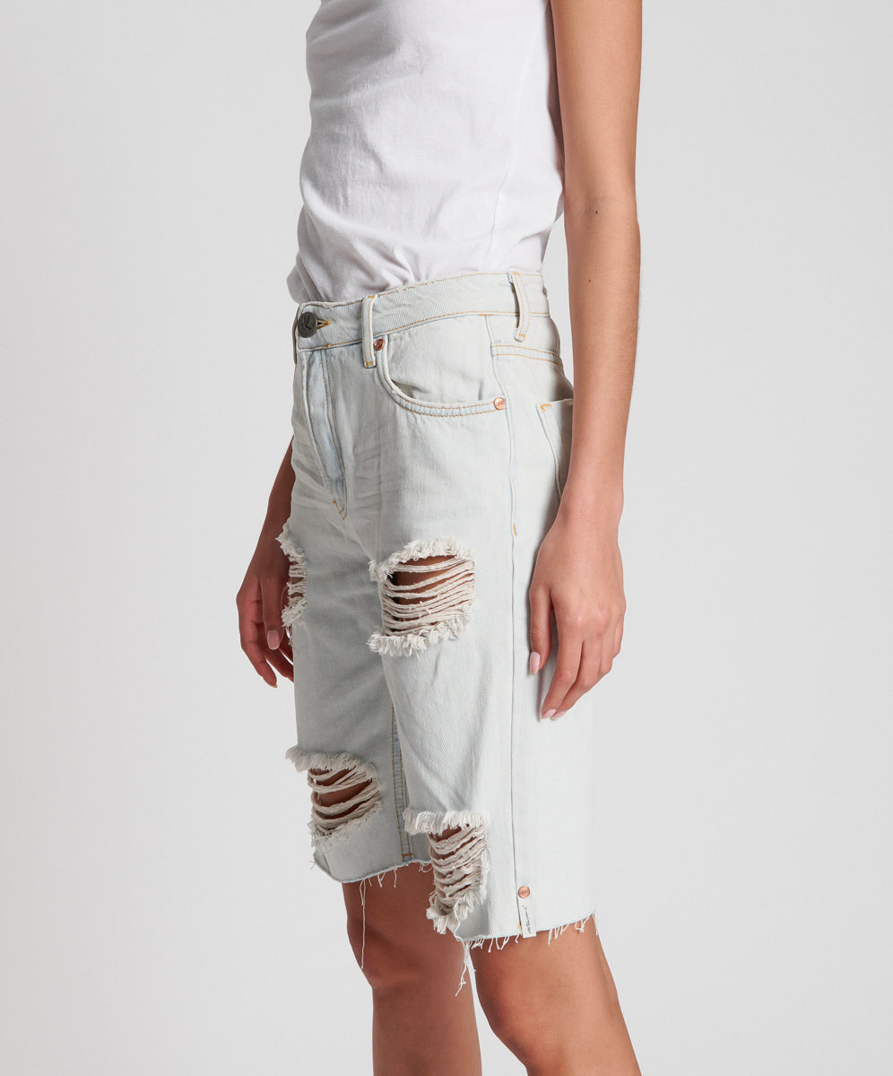 Truckers Mid Waist Long-Length Relaxed Denim Shorts - Brando