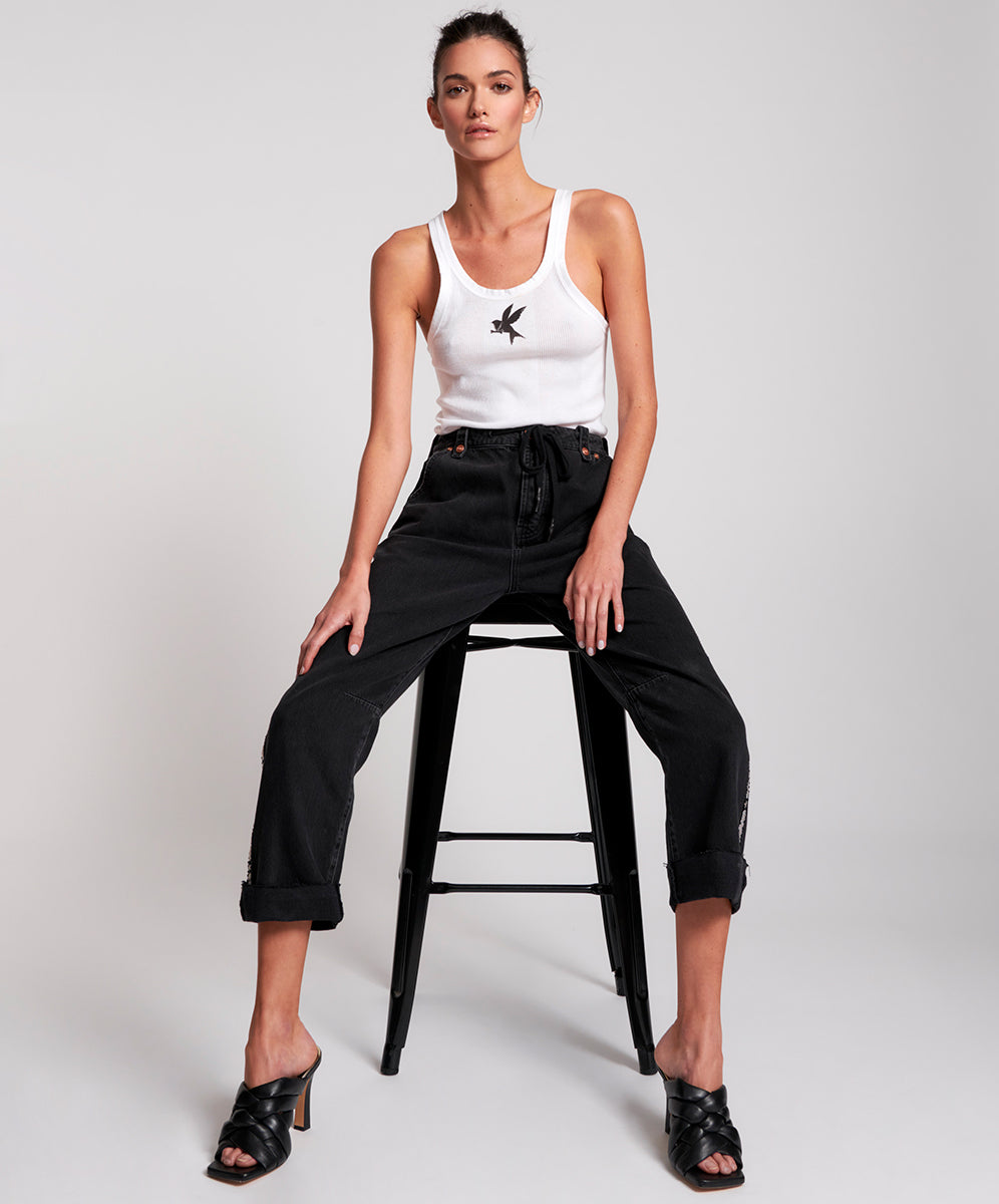 Safari High Waist Relaxed Tapered Denim Jeans - Worn Black