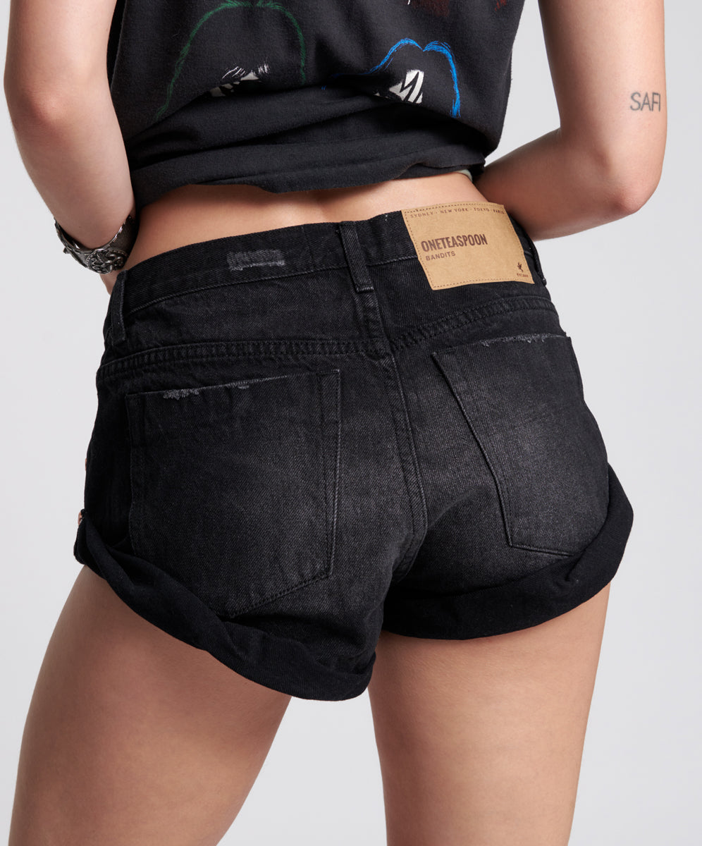 Bandits Low Waist Denim Shorts - Archived Worn Black