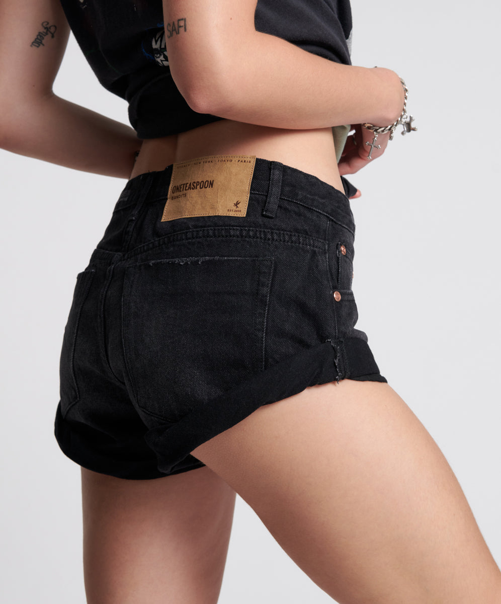 Bandits Low Waist Denim Shorts - Archived Worn Black