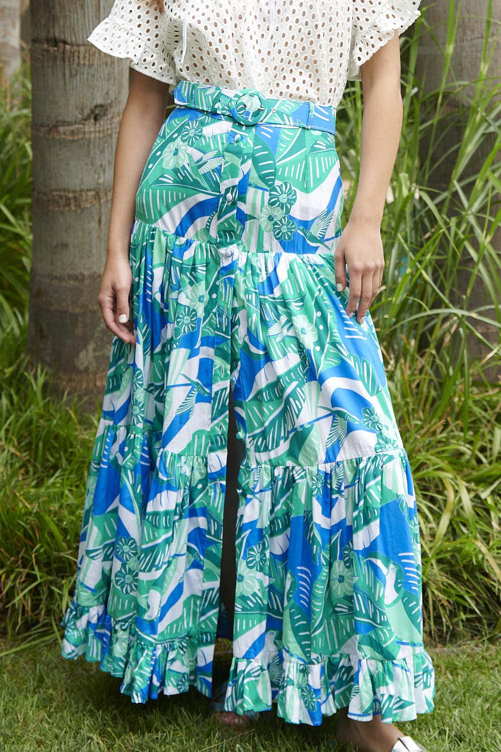 Blue Lagoon Button Maxi Skirt