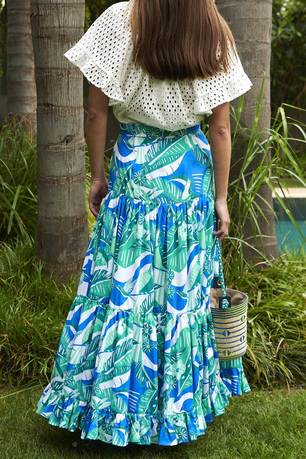 Blue Lagoon Button Maxi Skirt